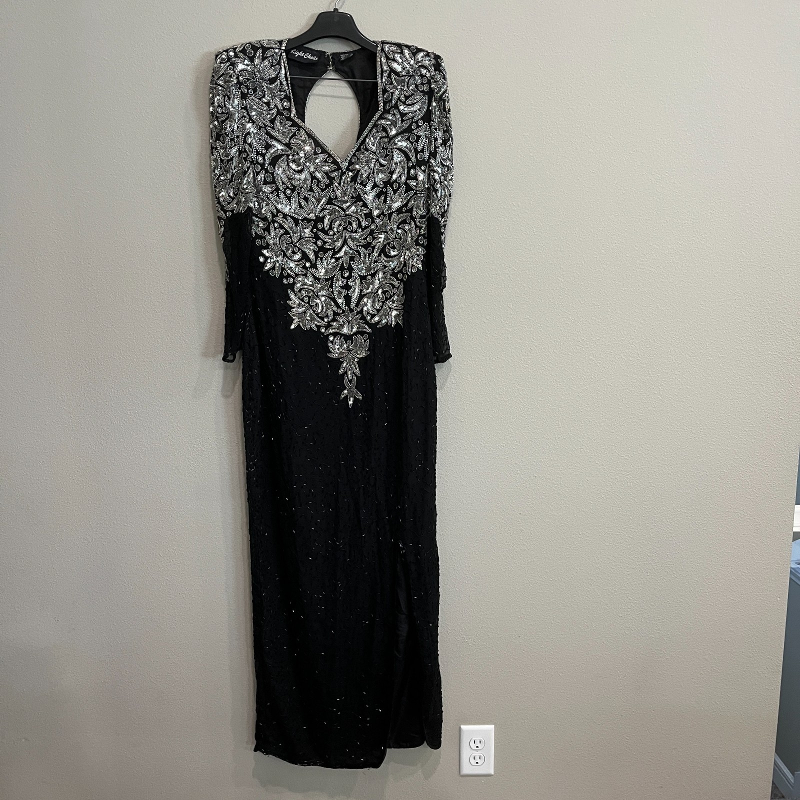 Vintage 1980&rsquo;s Black Silk Beads & Sequins Evening Dress by Right Choice sz small