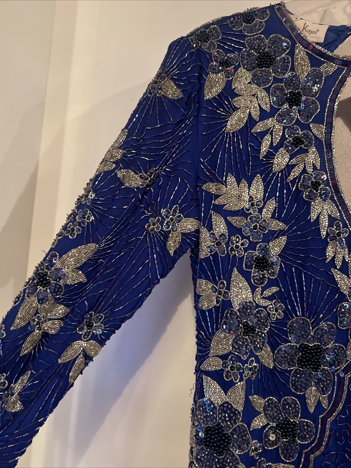 Fully Beaded Laurence Kazar Blue Evening Dress