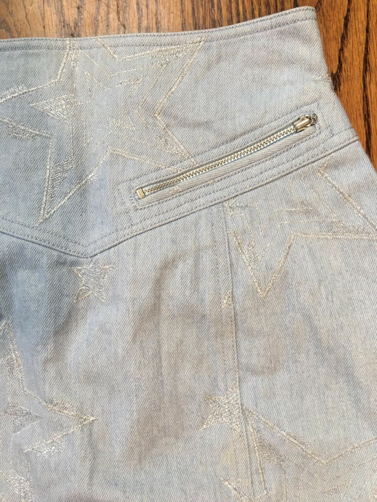 Vintage Embroidered Denim Pencil Skirt. Silver Stars. Western. XS S 0 2