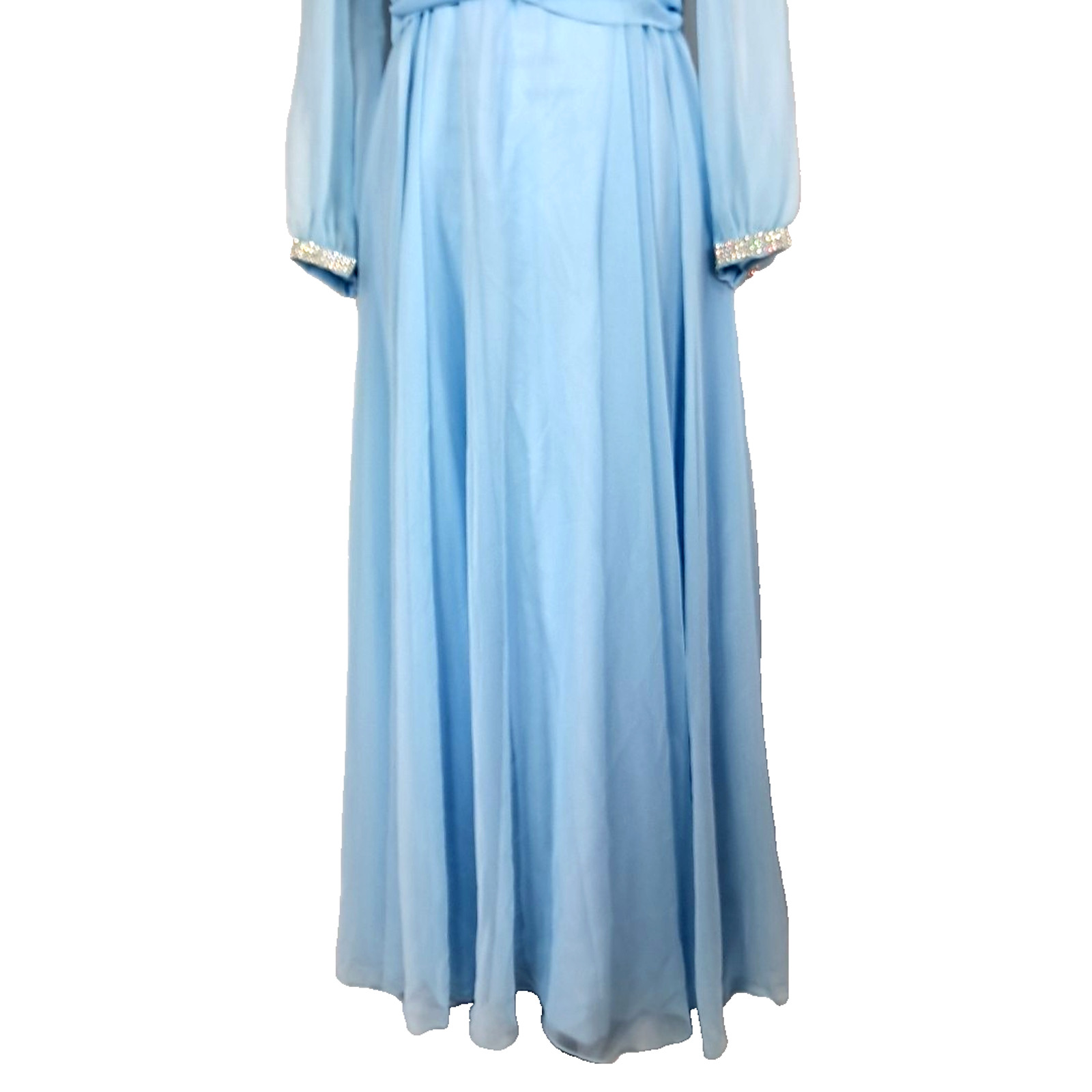 Vtg 70s Sheer Chiffon Rhinestone Maxi Dress Size 9 Blue Regency Formal Union Tag
