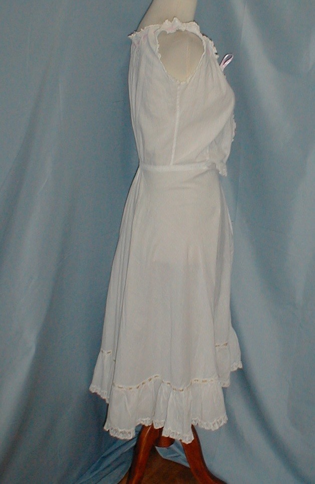 Frilly Antique Dress Slip Victorian 1890 Embroidered White Cotton