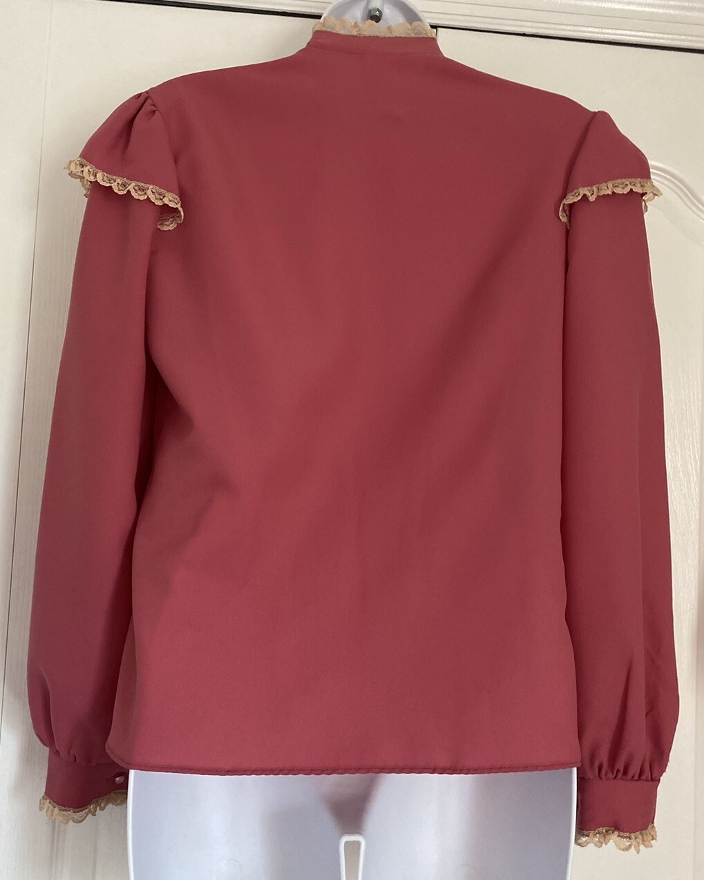 Vintage Top Blouse Pearlette Prairie Cottagecore Sleeve Mauve Pink Tie Small