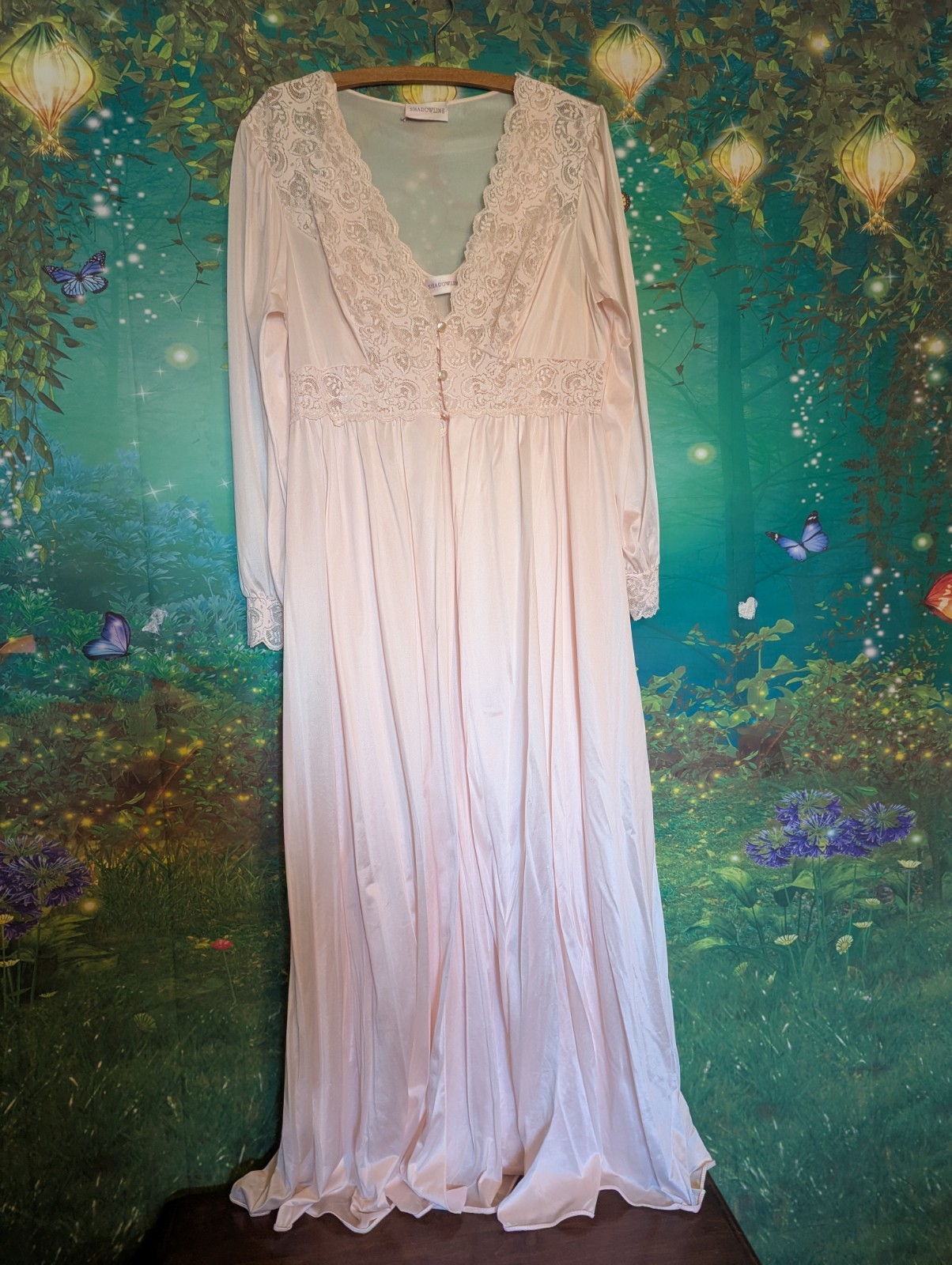 VTG Shadowline Peignoir Robe Nightgown Negligee Soft Pink Silky Nylon 1X USA 302