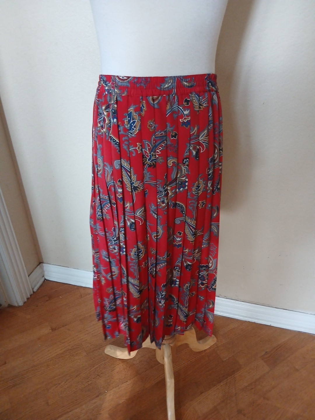Alfred Dunner Vintage Midi Skirt 12P Paisley Pleated Grandpacore Cottagecore Red