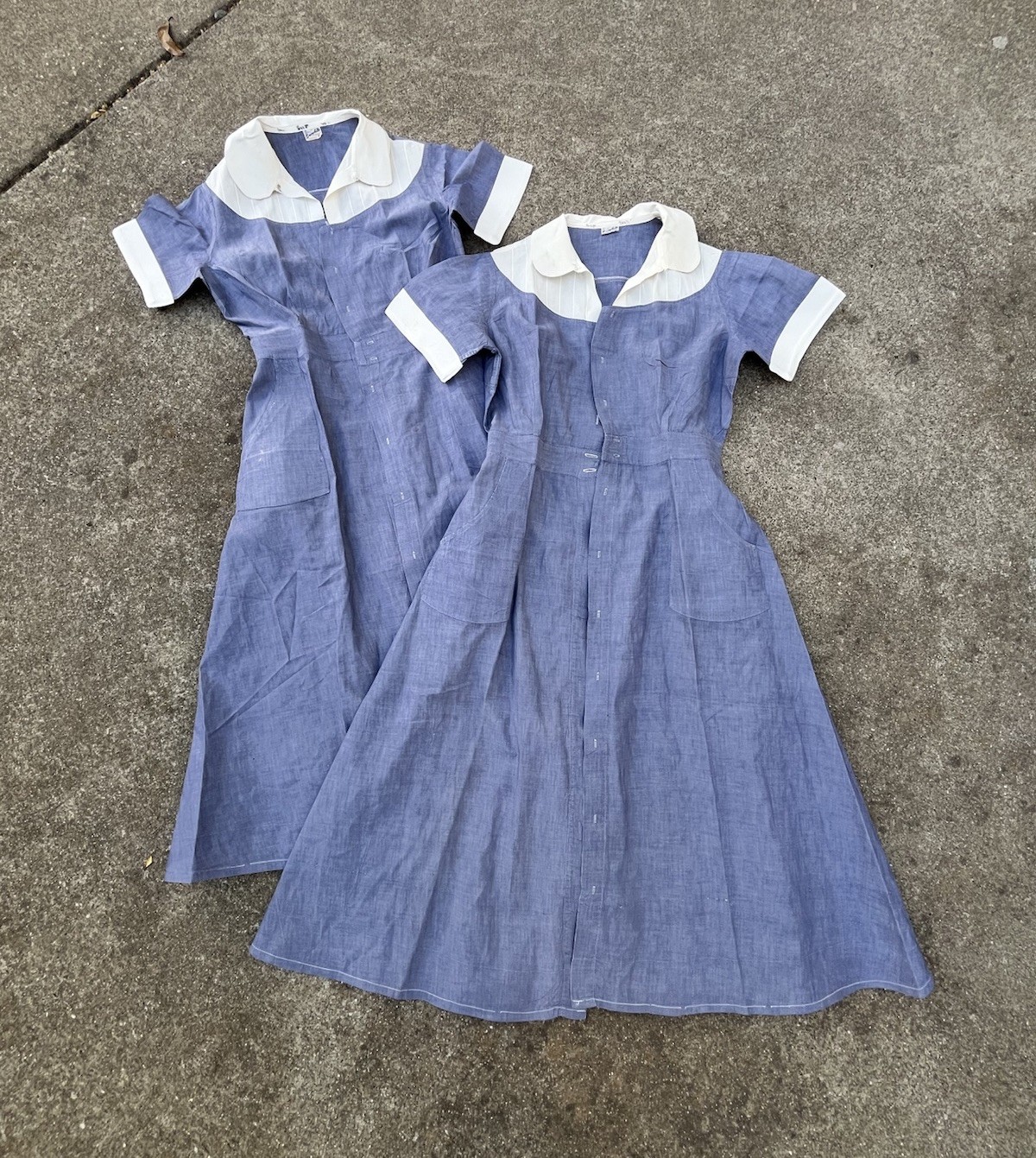 1940s Deadstock Chambray Uniform Dress Snowhite Milwaukee Selvedge Sz 40
