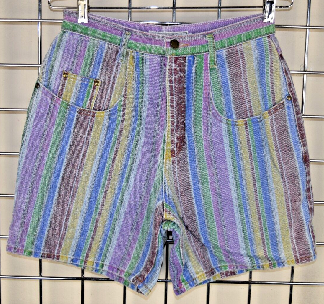Vintage Denim Shorts Made in the Shade Size S/M 80s Purple Green Maroon Stripes