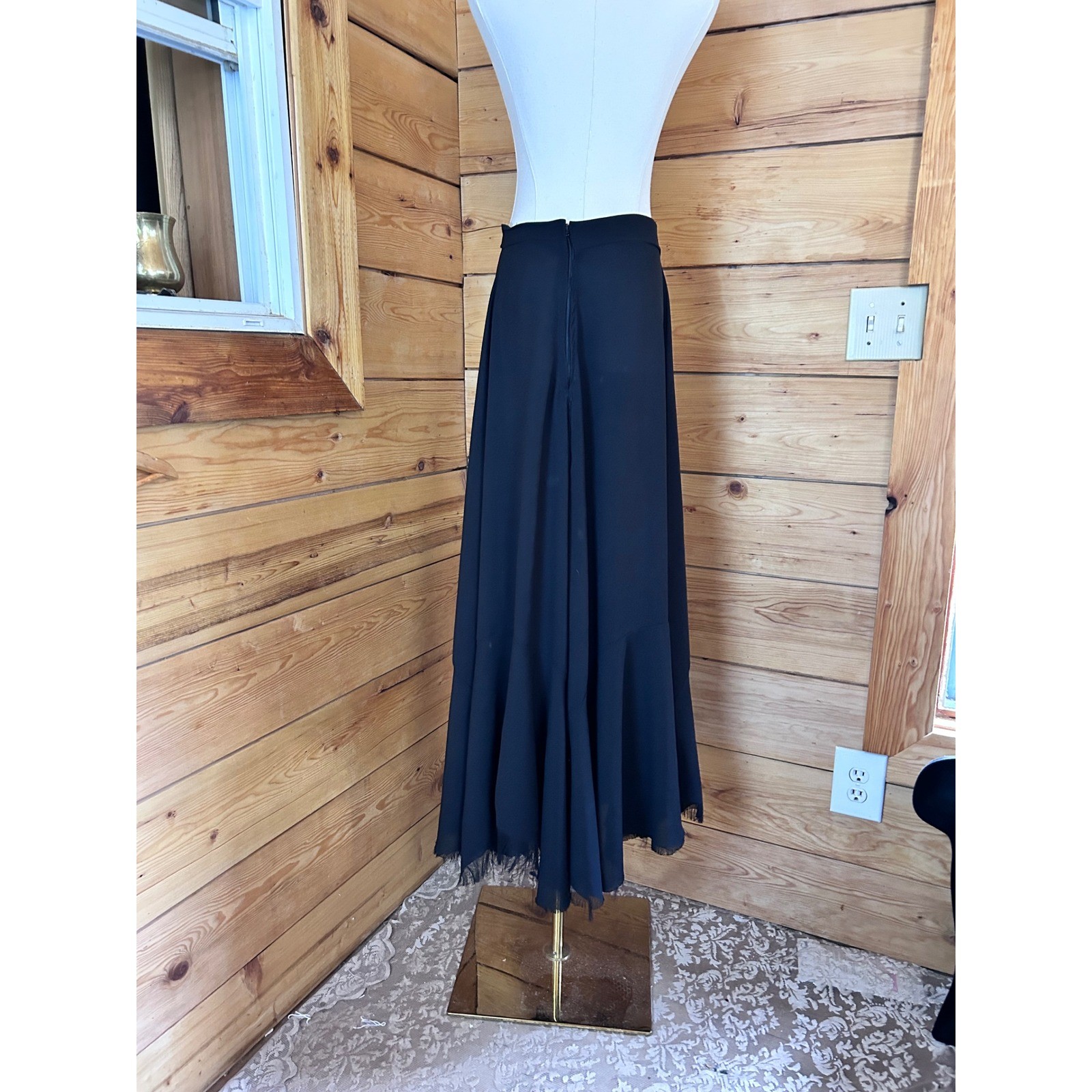 Vintage Maxi Skirt Women Large Black Trumpet Mermaid Flared Raw Hem Handmade