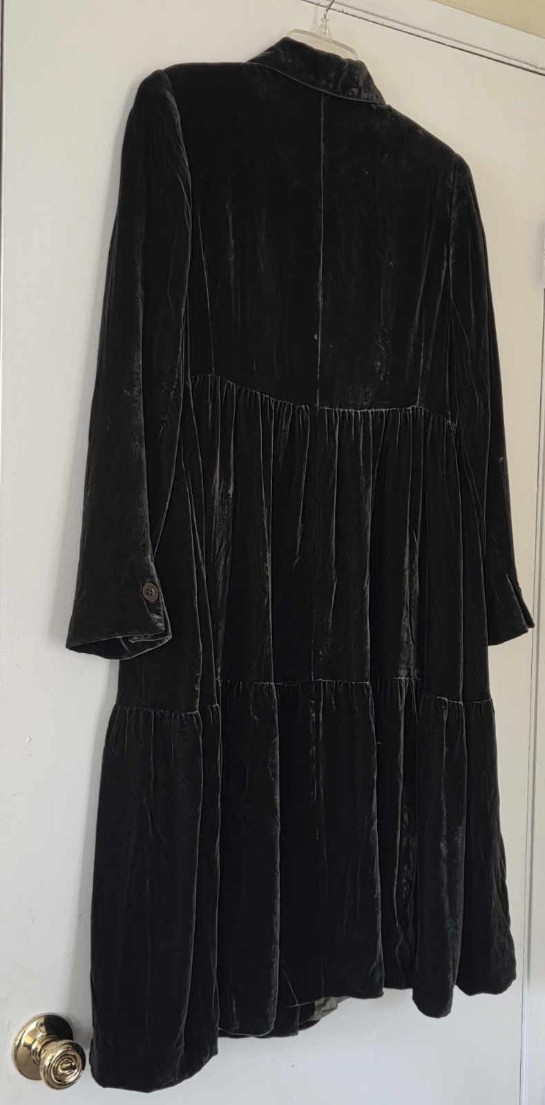 Vintage 90s Betty Jackson Studio Opera Duster Coat Forest Green Velvet Tiered