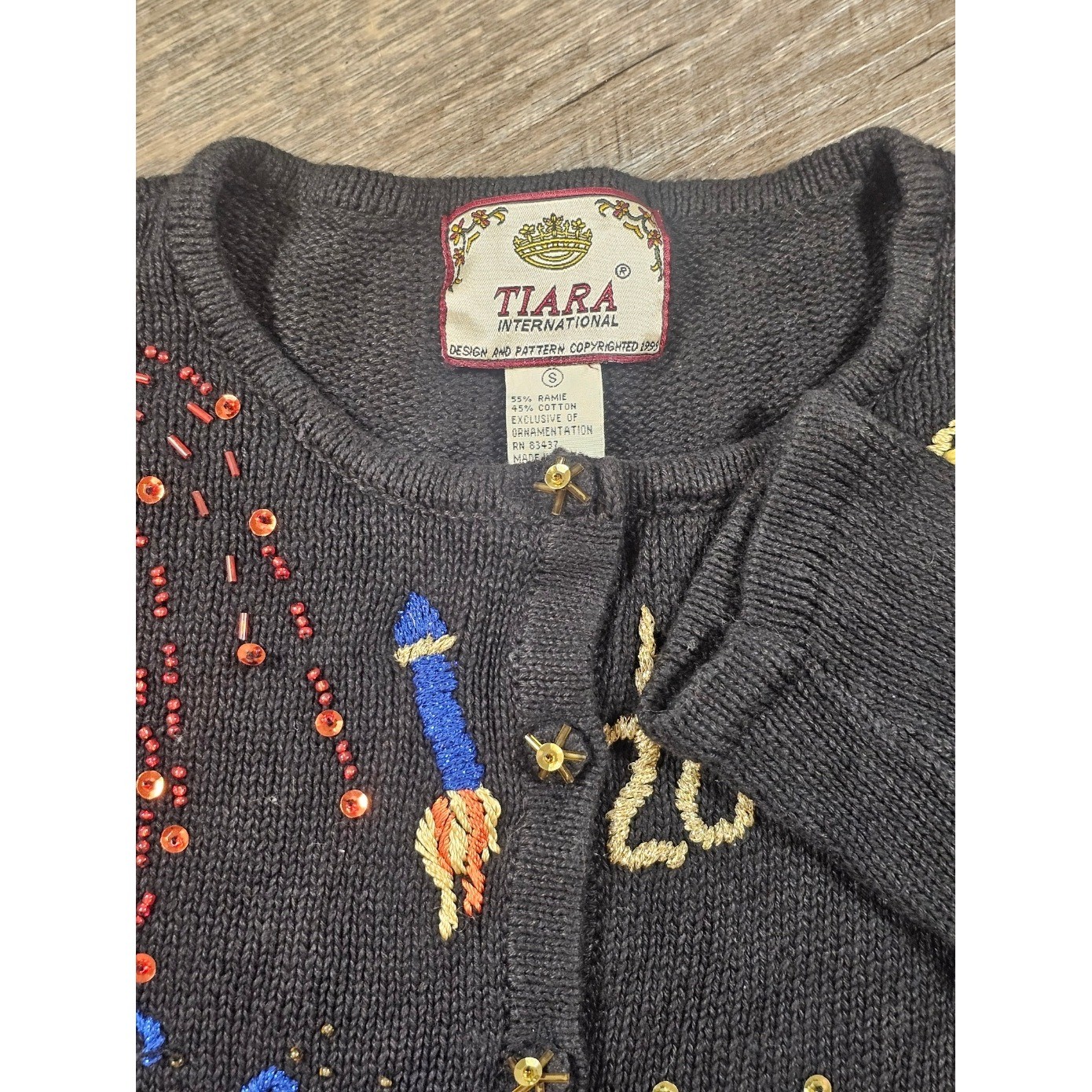 Vintage Y2K Happy 2000 Millennium Fireworks Cardigan Sweater Beaded Sequin Party