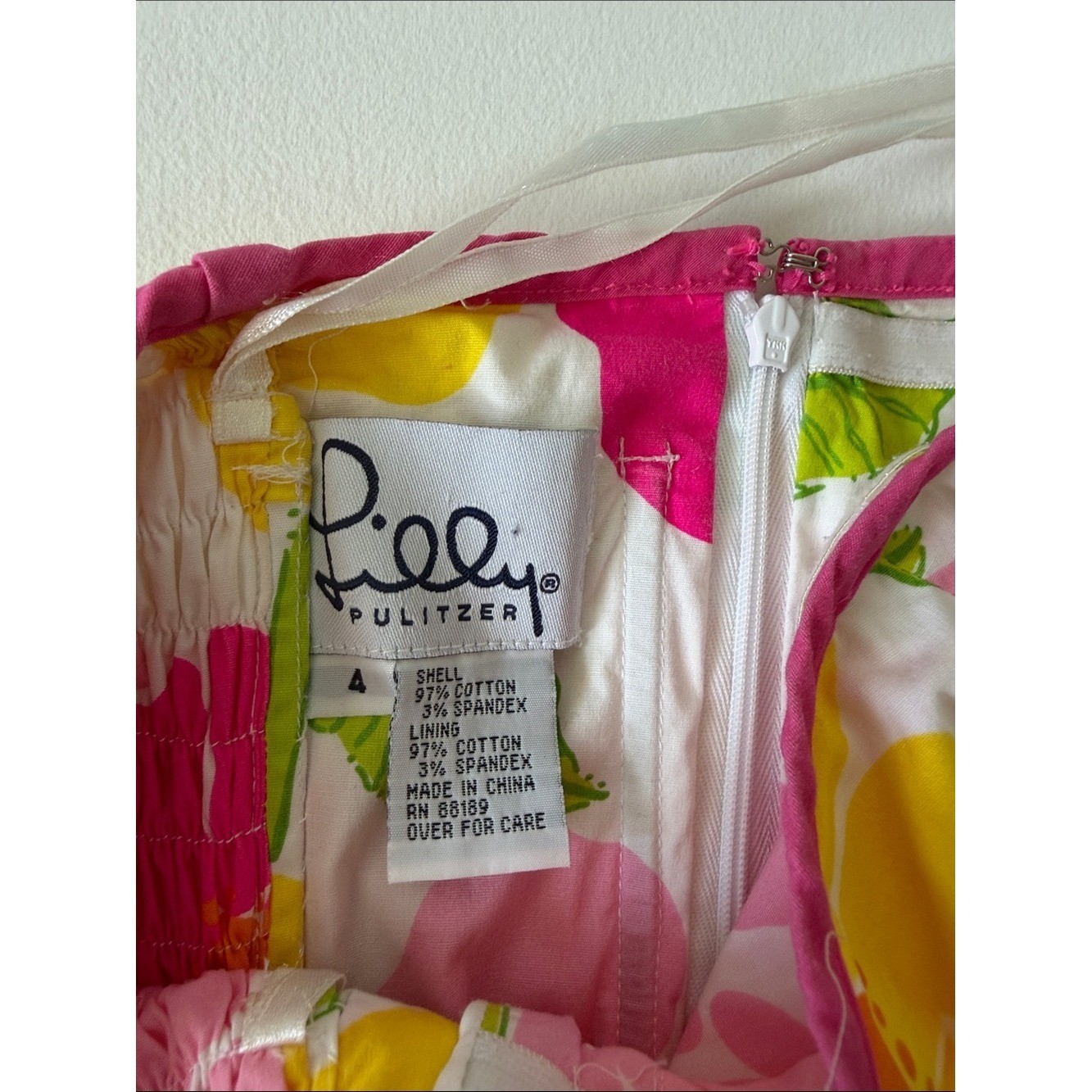 Lilly Pulitzer Vintage Floral Strapless Sundress in Pink, Yellow & White Size 4