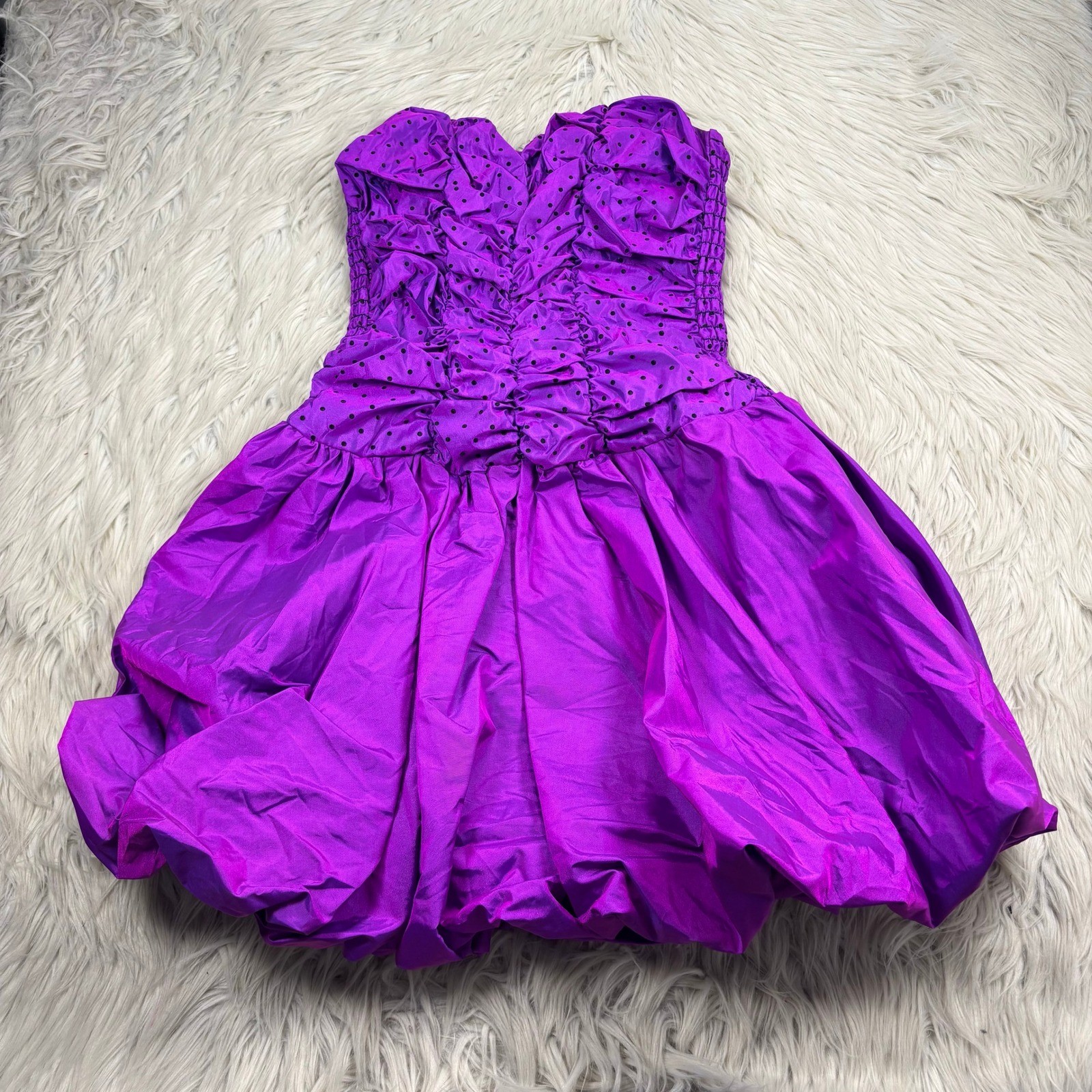 Vintage 80&rsquo;s By Choice Women&rsquo;s 13 Purple Bubble Hem Mini Dress Flocked Polka Dot