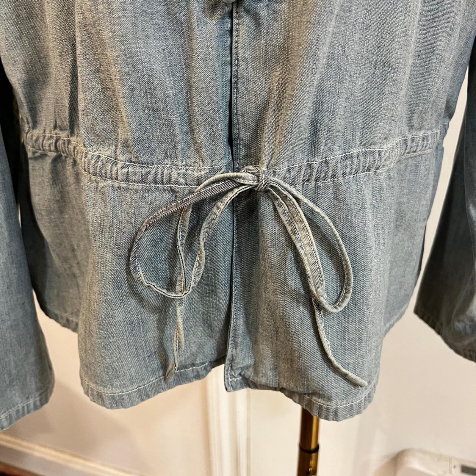 Vintage Chambray Frog Closure Jacket Mandarin Collar Tie Waist Minimalist 16
