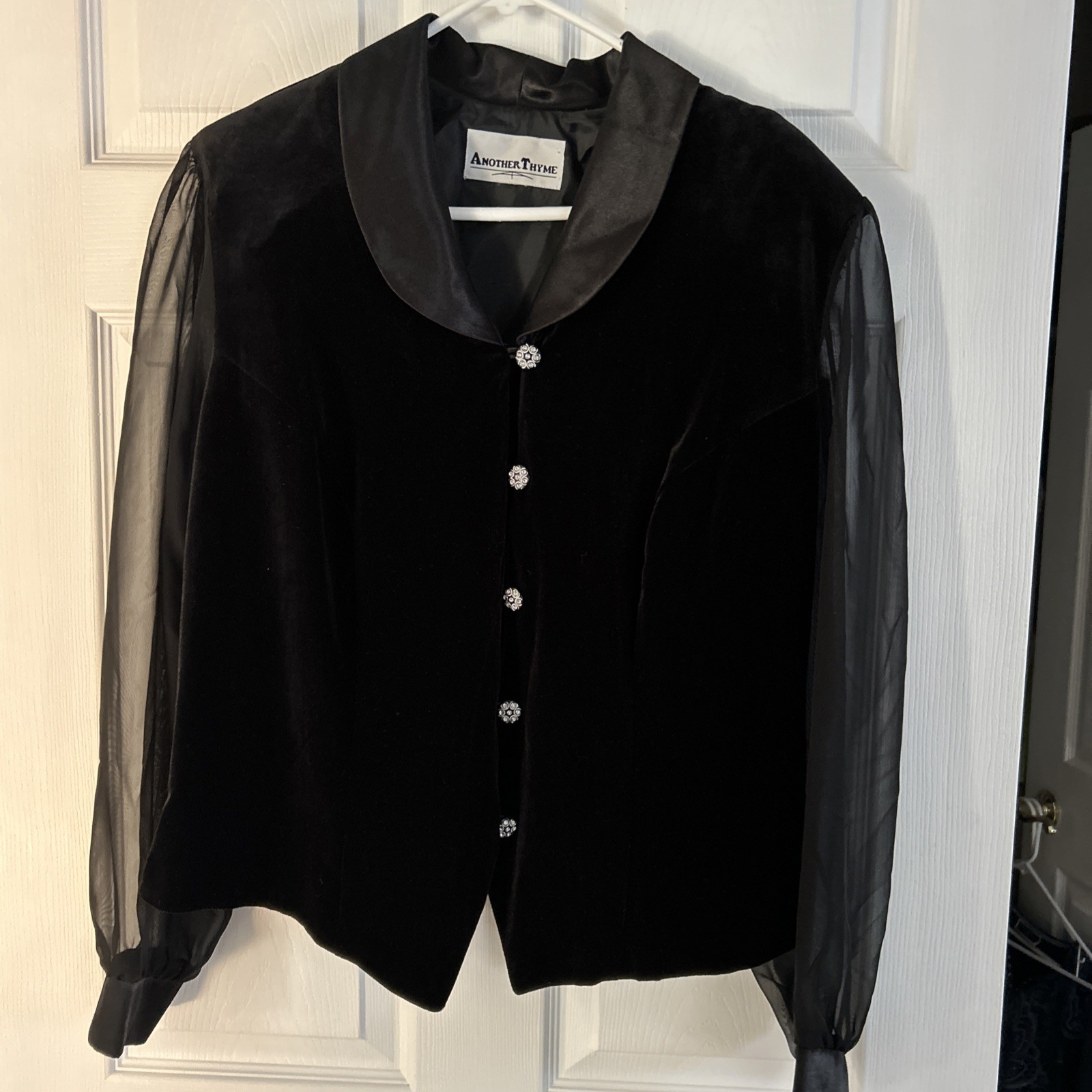 WOMEN&rsquo;S BLACK VELOUR VINTAGE 1990&rsquo;S ANOTHER THYME COCKTAIL BLOUSE SZ L