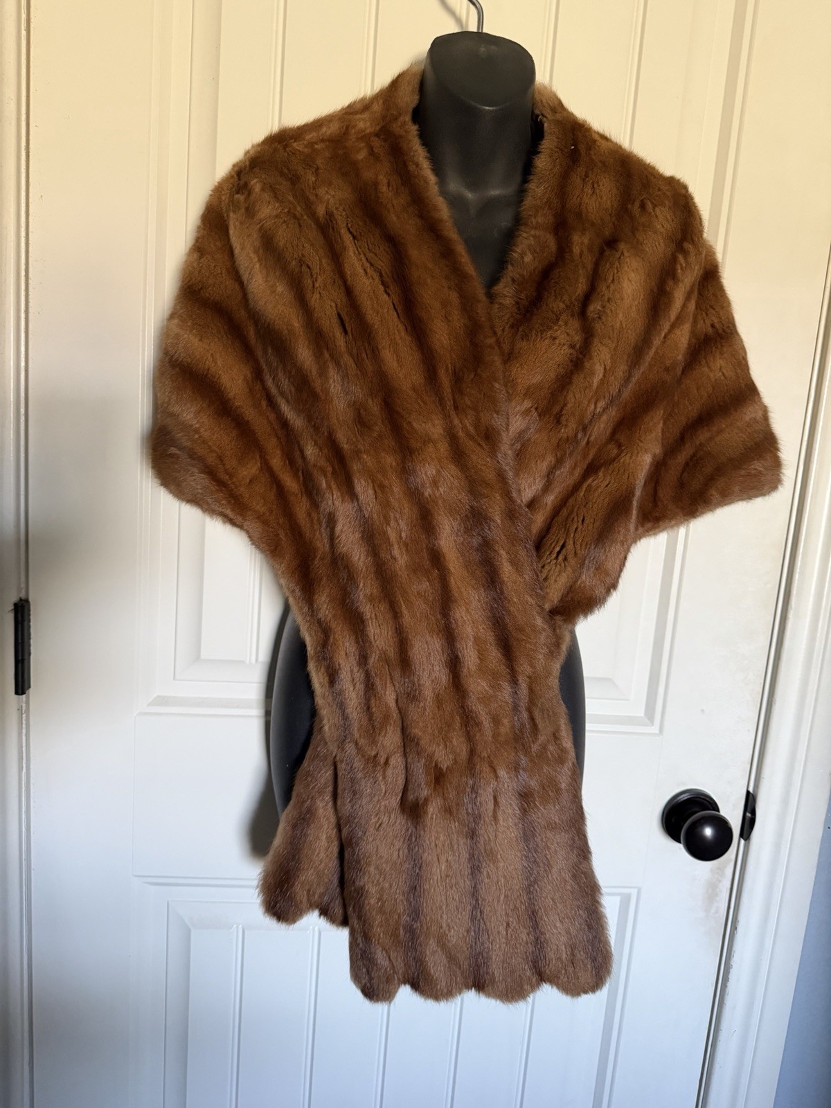 Vintage Mink Fur Stole Wrap Brown Real Fur Satin Lined Mid Century 1960s S/M