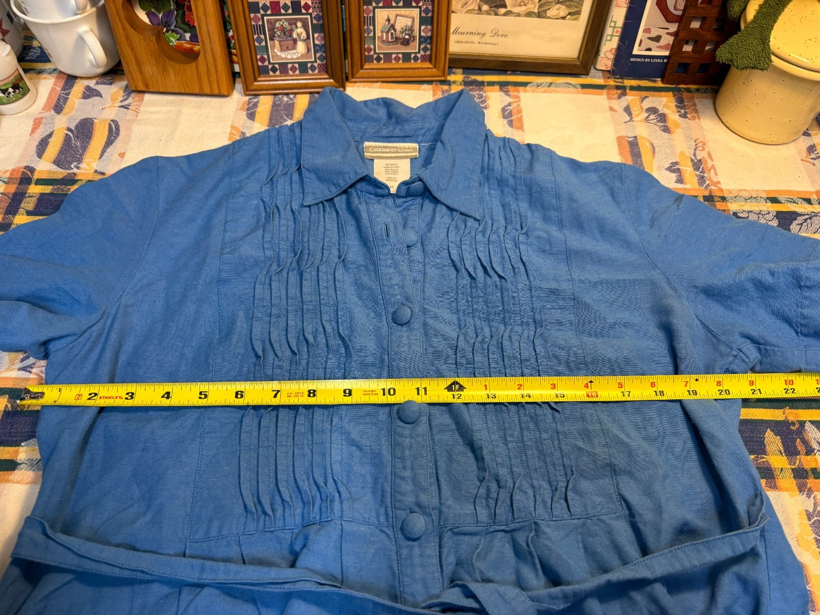 Coldwater Creek Blue Midi Dress Women&rsquo;s M Waist Tie Short Sleeve Vintage