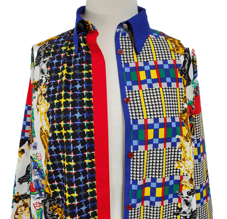 VTG VERSACE JEANS COUTURE Puppy Dog Novelty Print Circus Blouse Top Shirt S