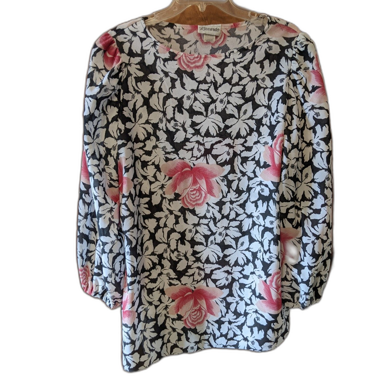 Vintage Floral Blouse Puff Sleeve Sz 20.5 (18) Made In USA Coquette Grandmacore