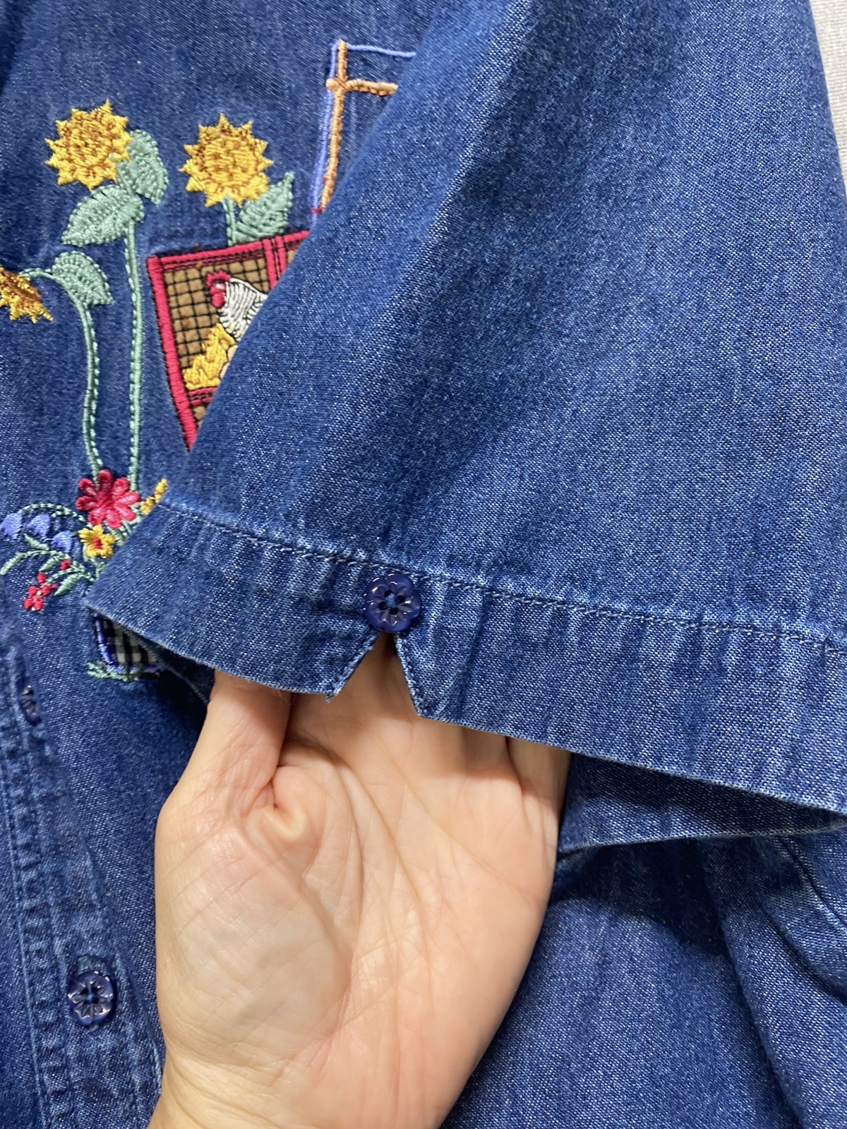 Vtg Bobbie Brooks Spring Summer Harvest Embroidered Denim Shirt Women&rsquo;s 22/24W