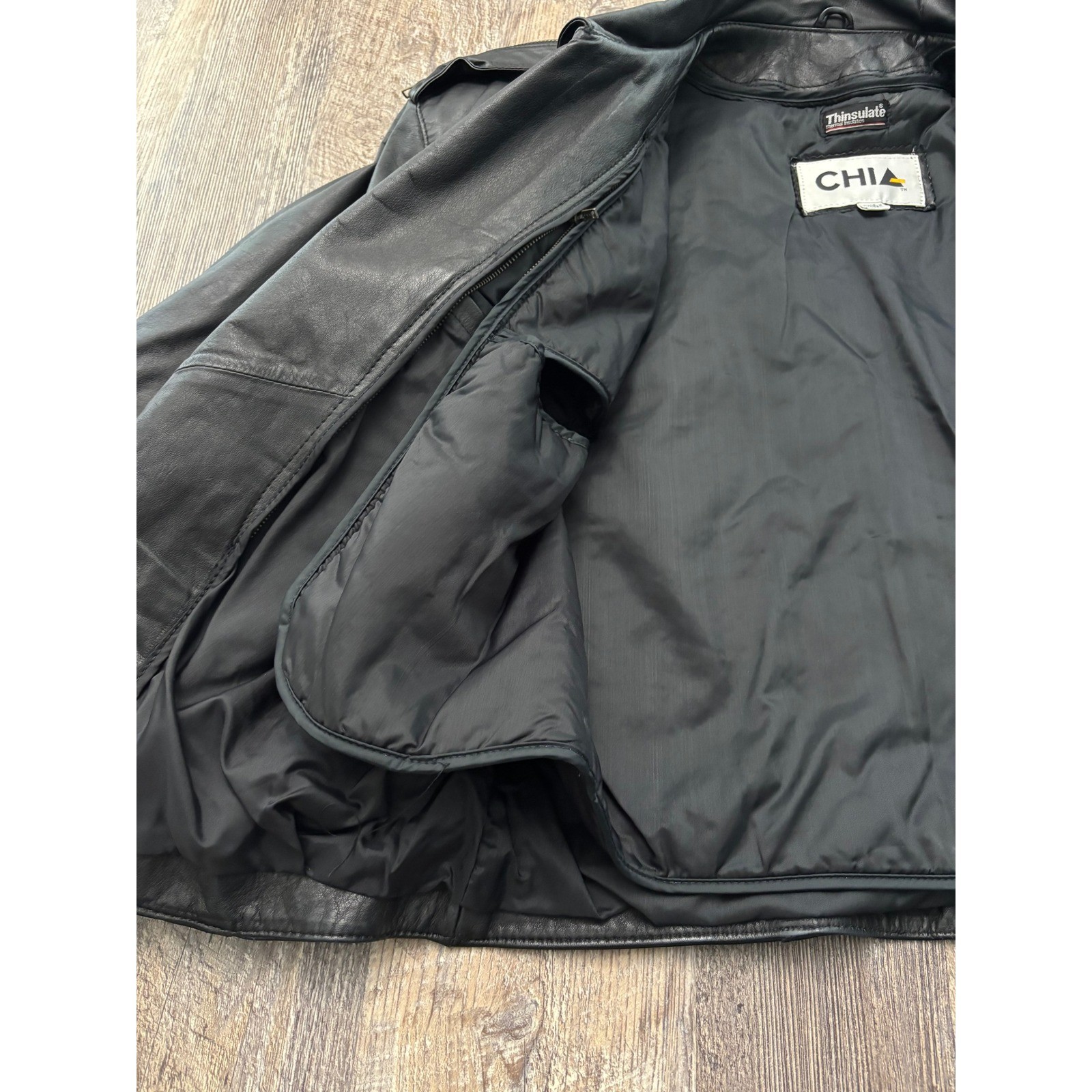 Vintage Chia Black Leather Biker Jacket Thinsulate Liner Belted Moto 2126 M
