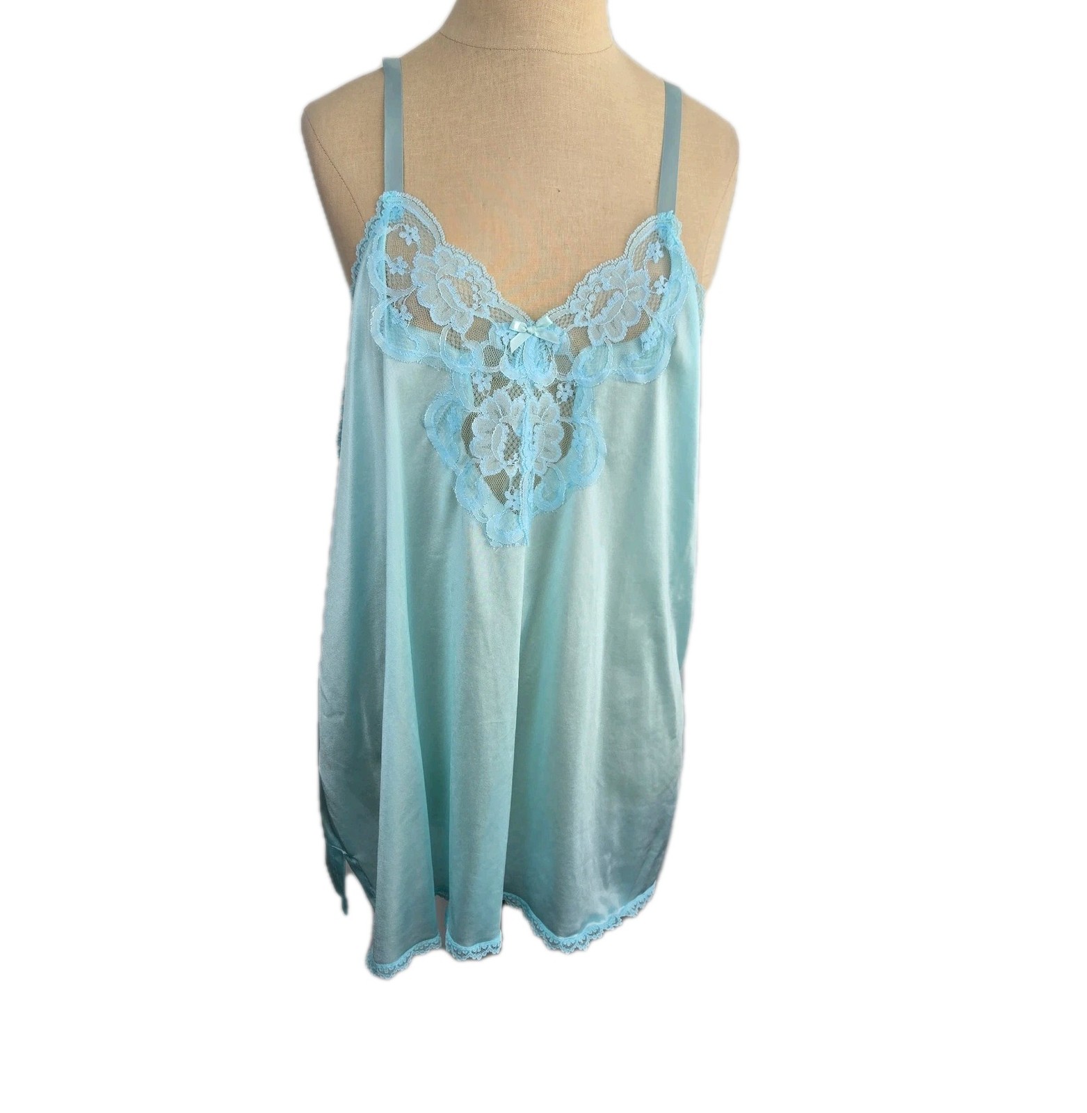 Pastel Blue Vtg Camisole Top Size 46 Lace Trim Made In USA Grannycore Lingerie