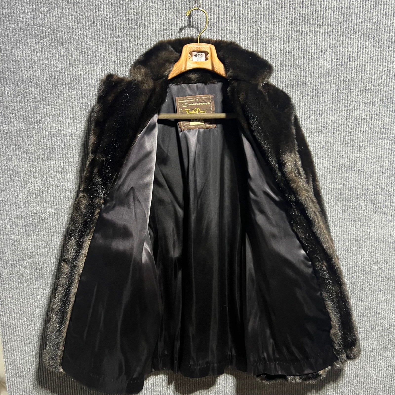 Vintage Emilio Pucci Faux Fur Coat Women Medium Brown 60s Gemini Fashions Luxury
