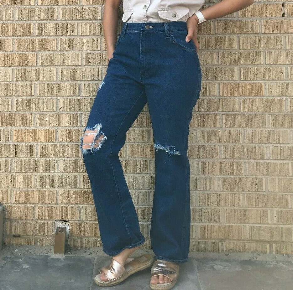 Vtg 80s Rustler wide leg dark wash flare jeans 28.5&Prime; dark denim casual everyday