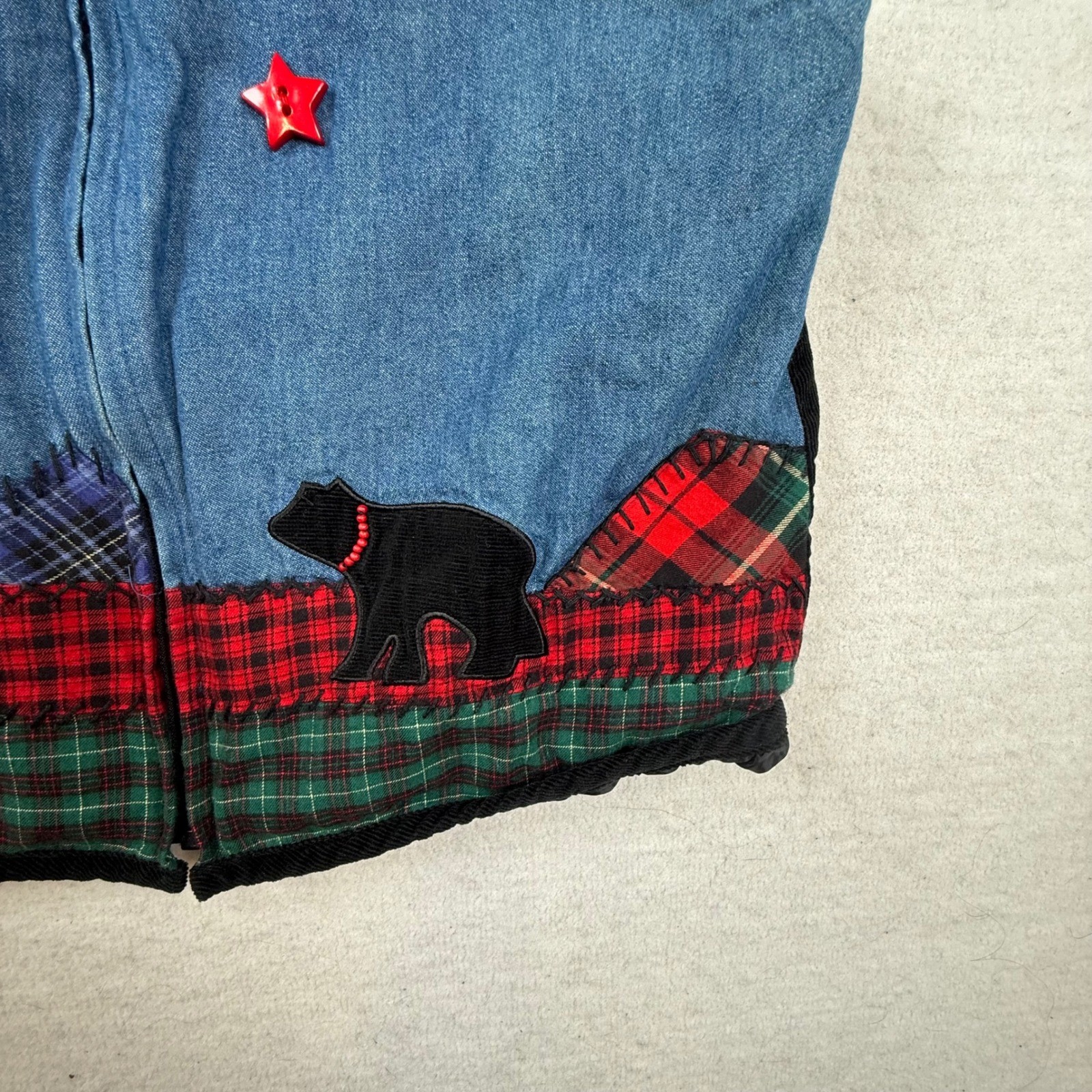 Susan Bristol Petites Patchwork Bear Moon Vest Womens M cabin folk art grandma