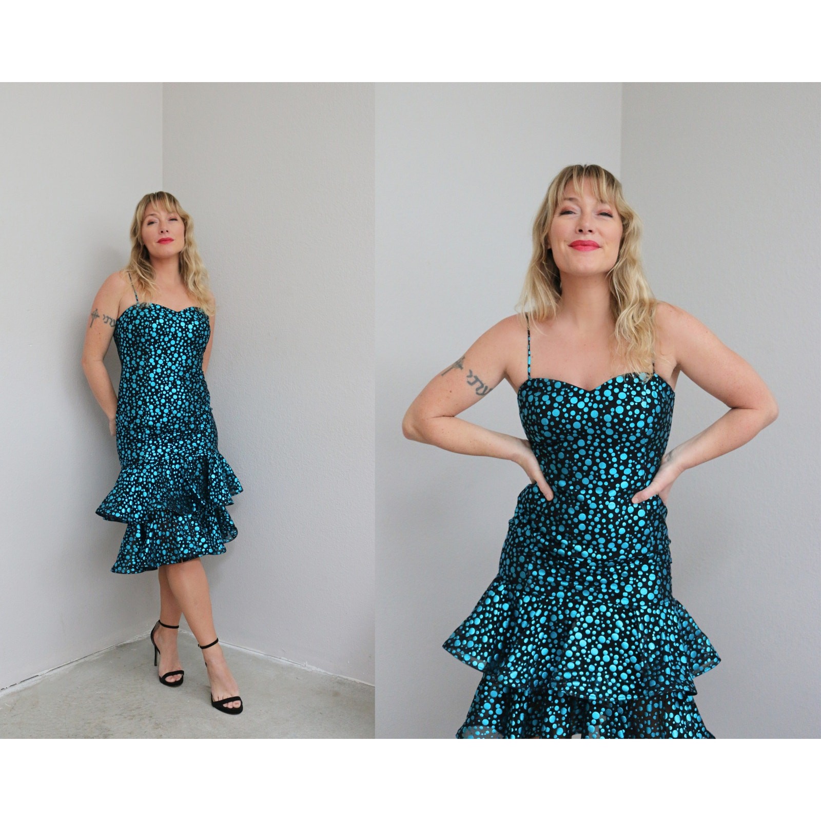 1980&rsquo;s Vintage Sabella Mikesell Palm Beach Polka Dot Party Dress Women&rsquo;s XXS XS