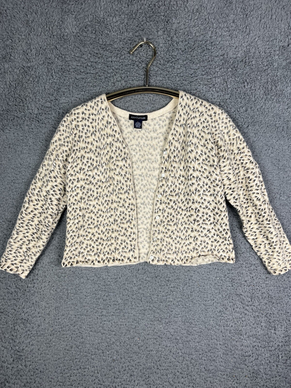 VTG Ann Taylor Cardigan Sweater Sz L Angora Wool Rabbit Hair Quiet Luxury Boho