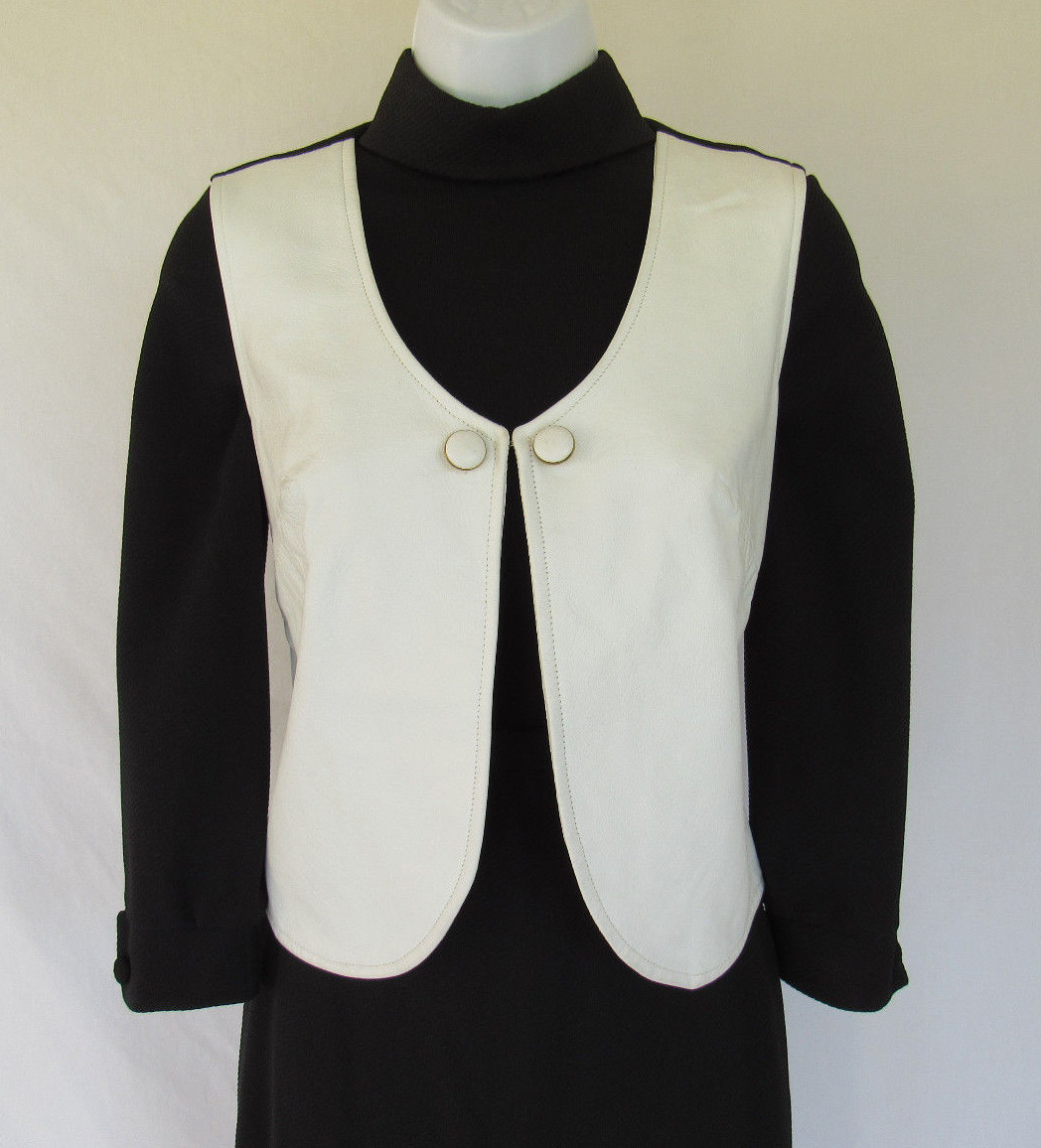 VINTAGE 1960s MOD ICONIC THE PHYLLLIS LOOK SKIRT TOP VEST SIZE 8 BLACK WHITE