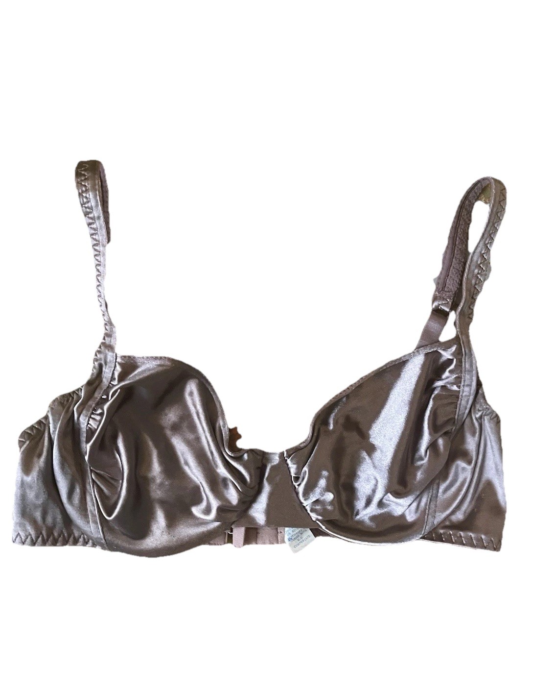 Vintage Olga Second Skin Tailored Body satin Stretch Bra Taupe 36B Style 33015