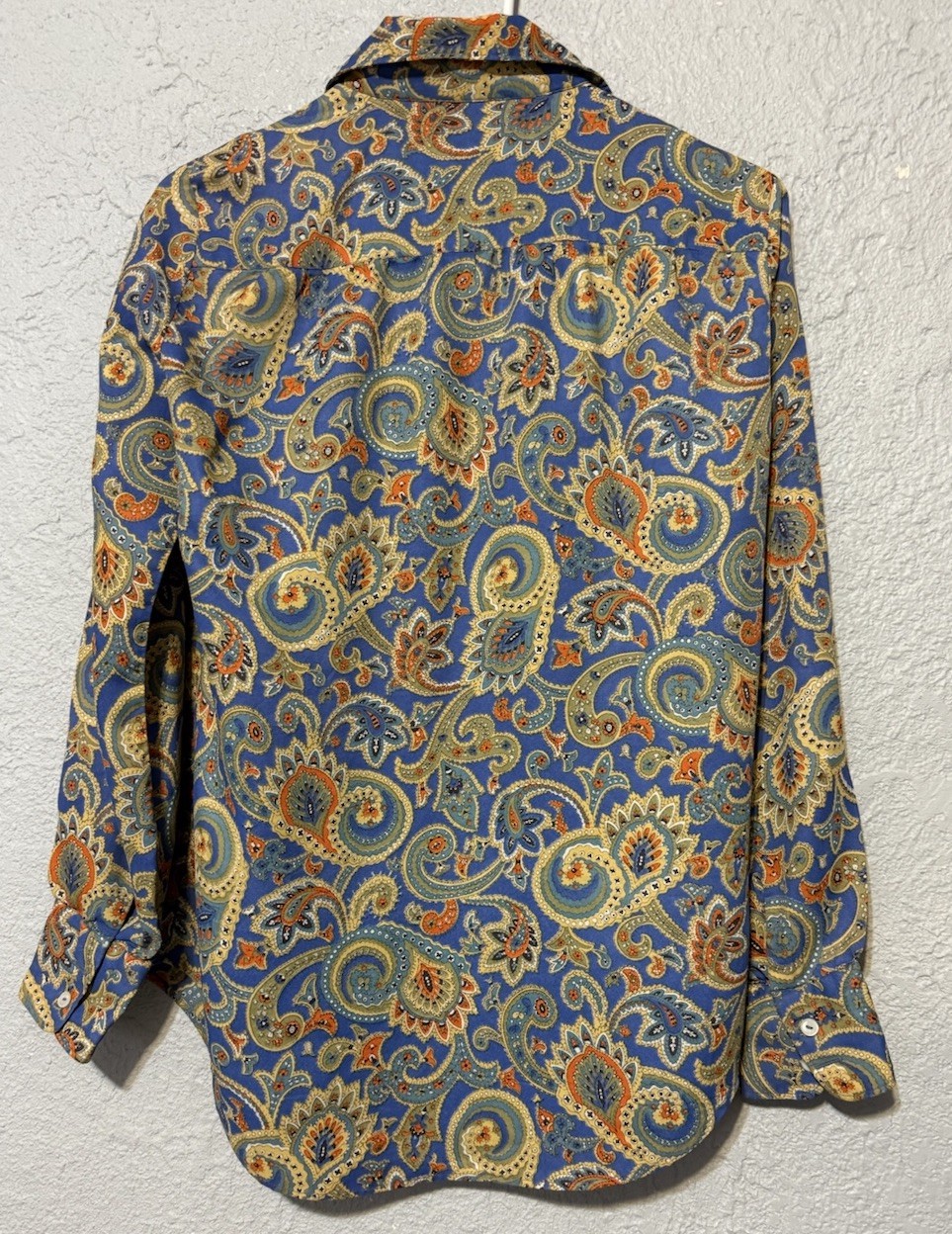 Vintage 70s Button Up Top Long Sleeve Blue Paisley Floral Women 6 Blouse EMILY M