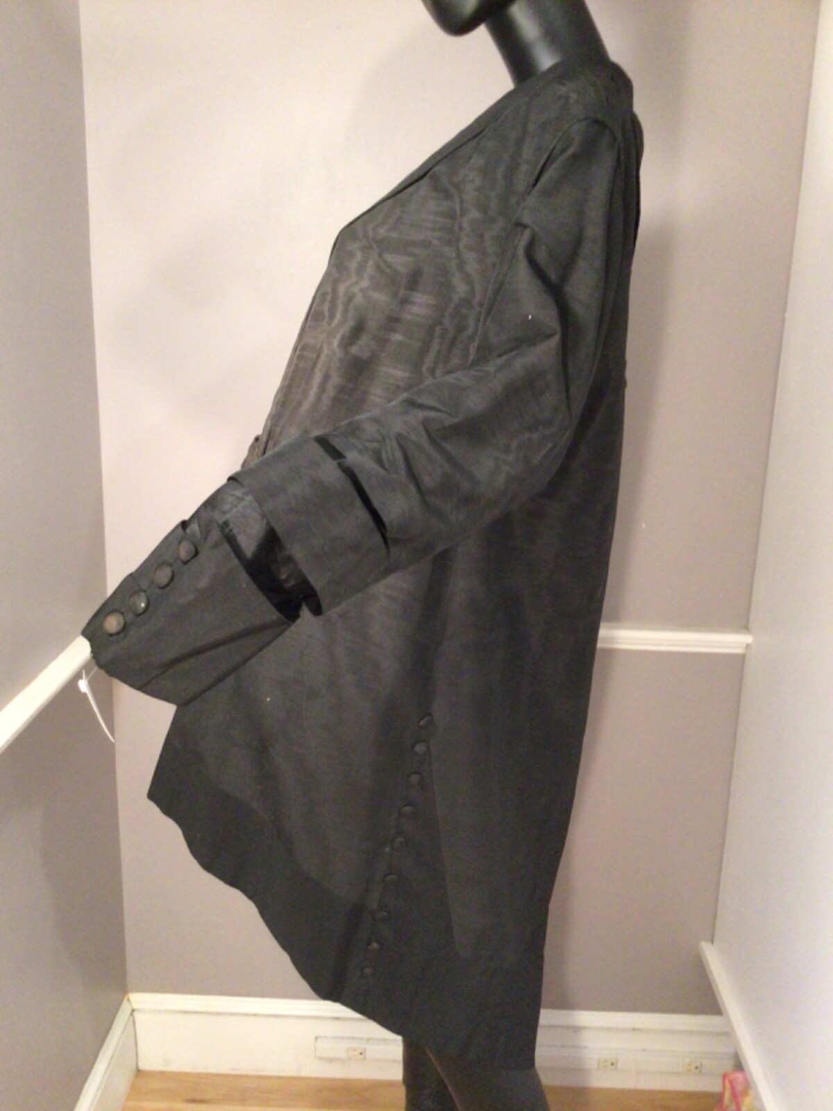 Authentic Vintage CW Era 1860s Black Silk Faille Long Pelisse • AS IS (E-16)