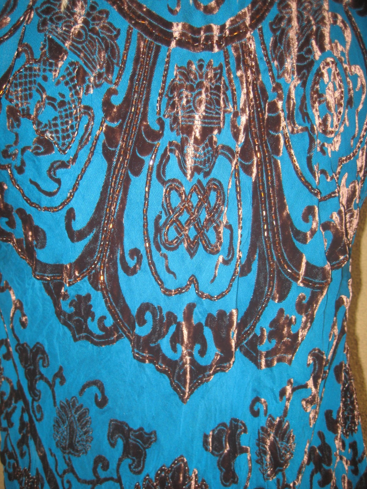 Vintage w/tag Mina Collection turquoise burnout kimono feathers sleeves wrap S/M