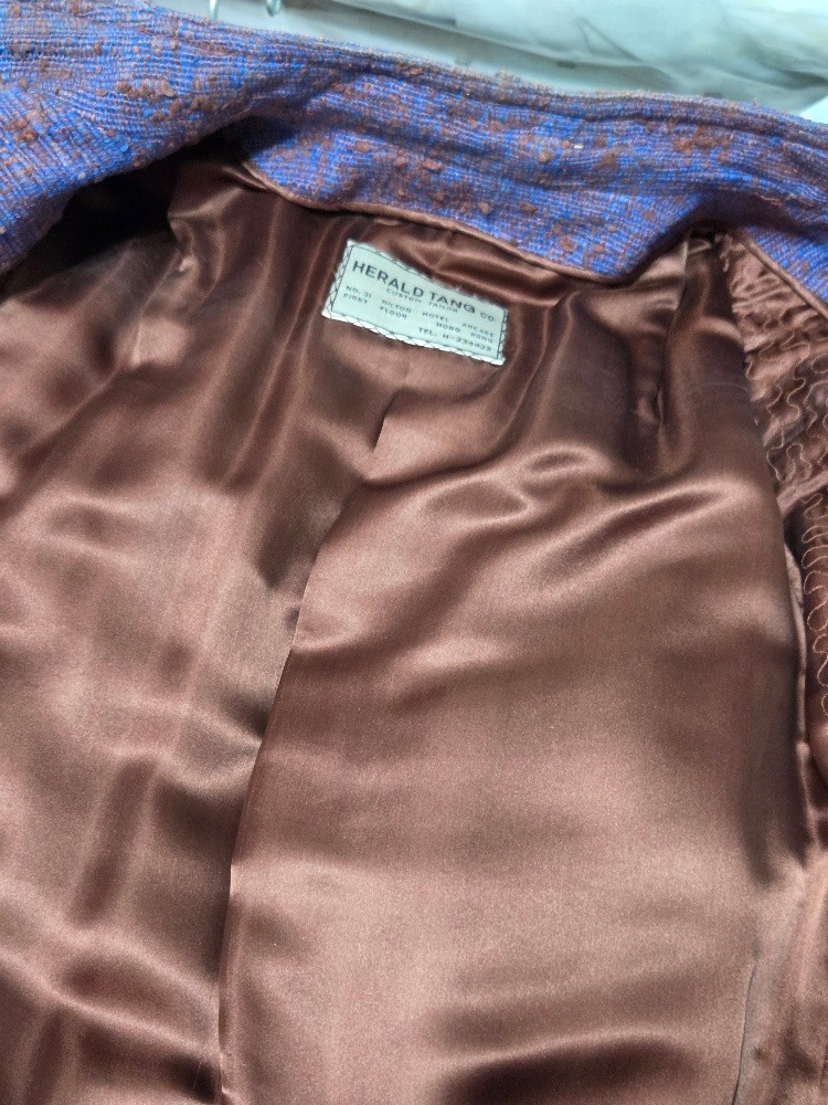 Vintage 1960s Custom Hong Kong Raw Silk Coat Plum & Rust Herald Tang