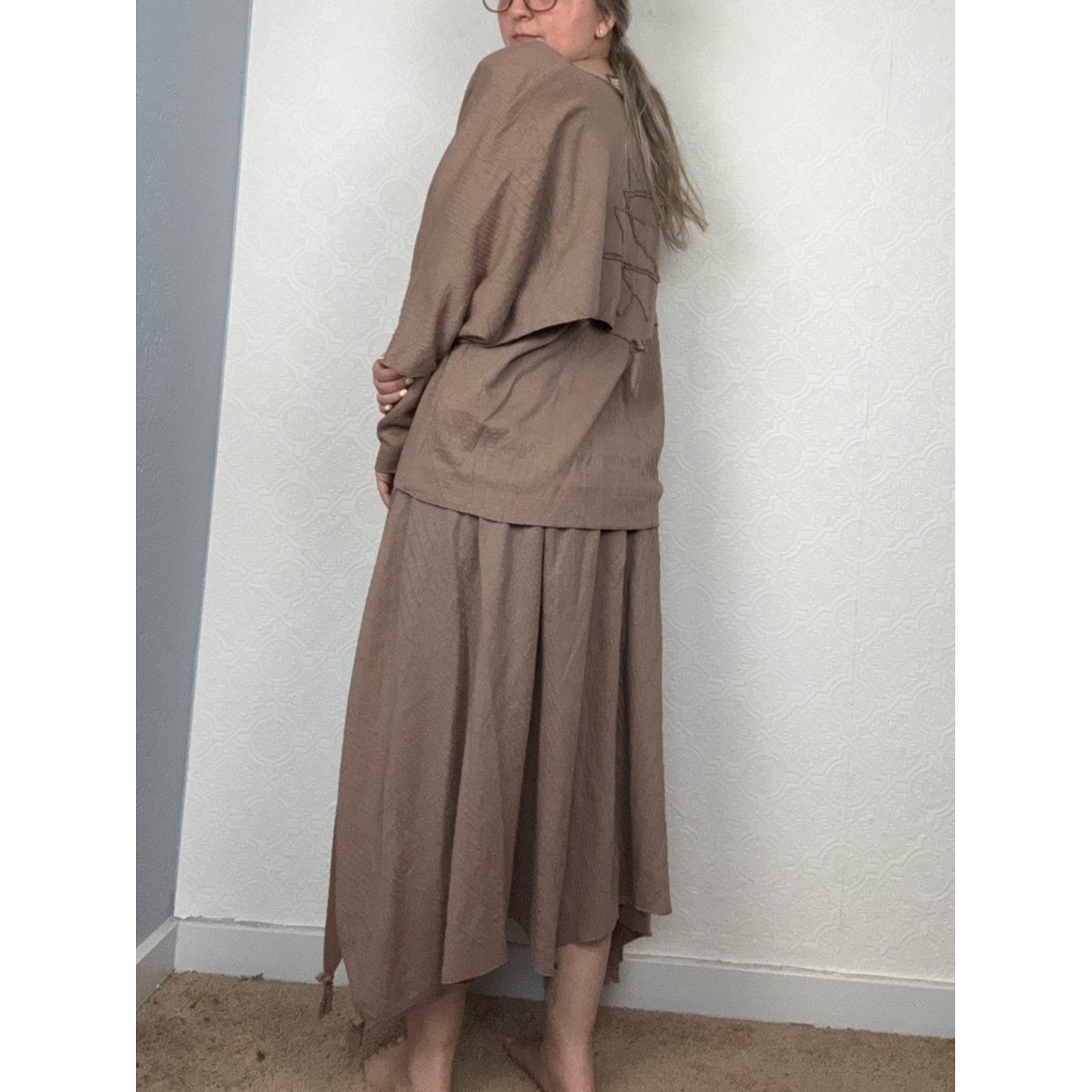 Vintage 80s Lagenlook 2 Piece Set Brown Textured Skirt Avant Garde Minimalist