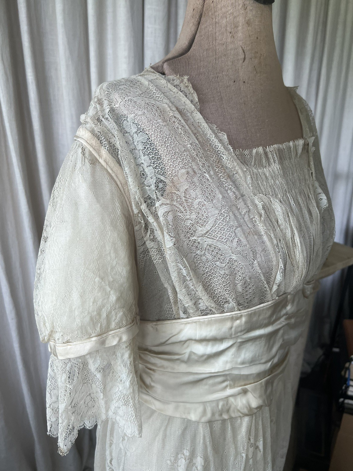 Stunning Antique Edwardian Silk Lace Wedding Dress with Original Shoes