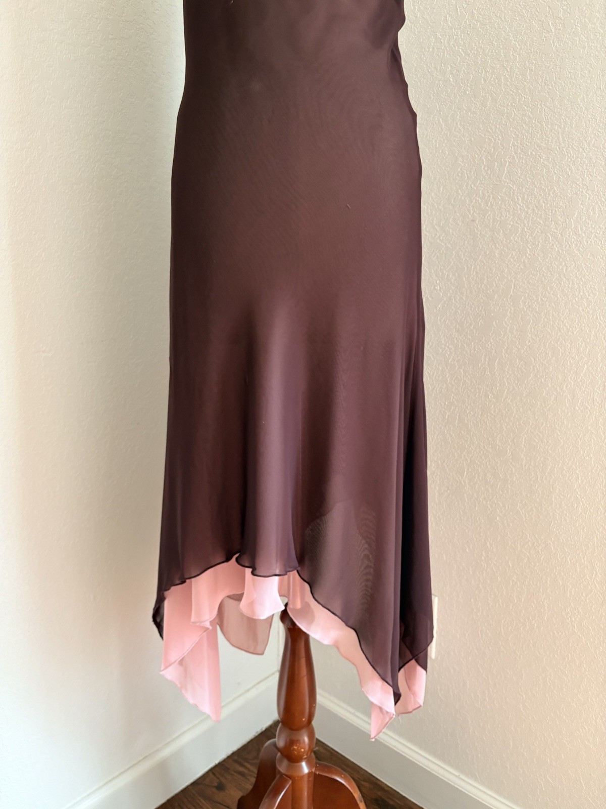 VINTAGE Y2K Forever 21 sheer Flutter Maxi Asymmetrical Hem Dress Plum Pink M