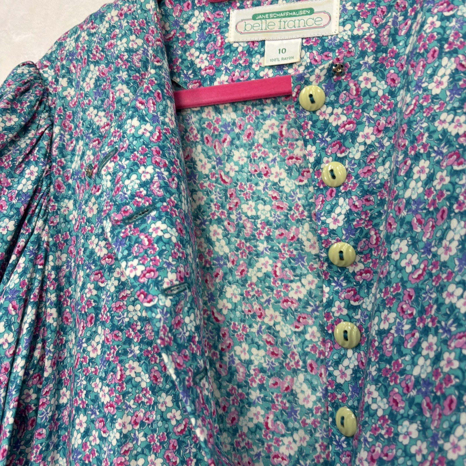VTG Jane Schaffhausen Belle France Floral Cottage Dress 10 Ruffle Tier Blue 80s