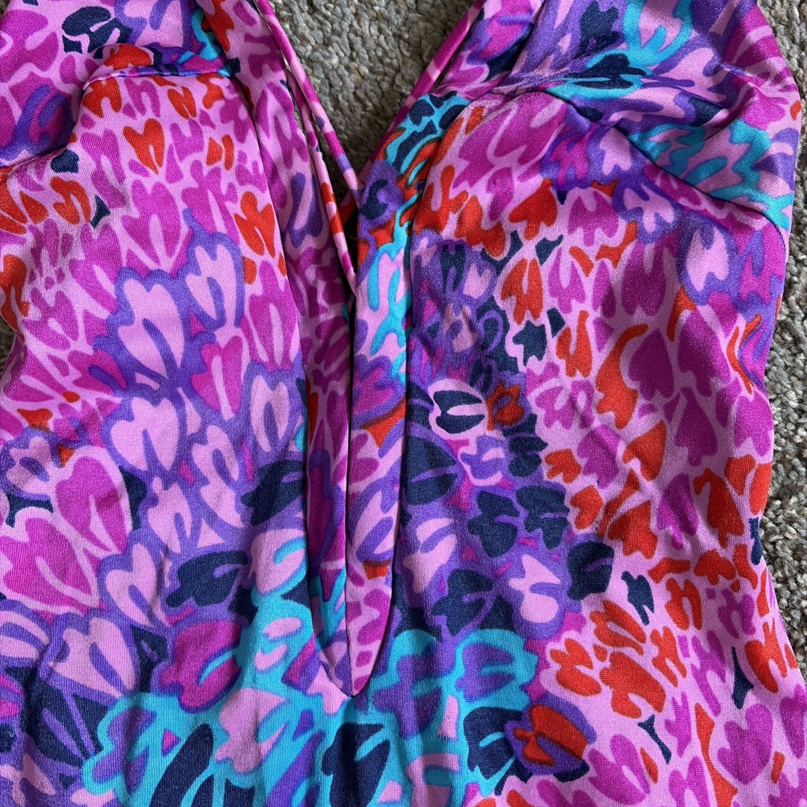 Vintage 70s E-Stewart Maxi Dress Purple Red Psychedelic Print Pool Beach Size 10