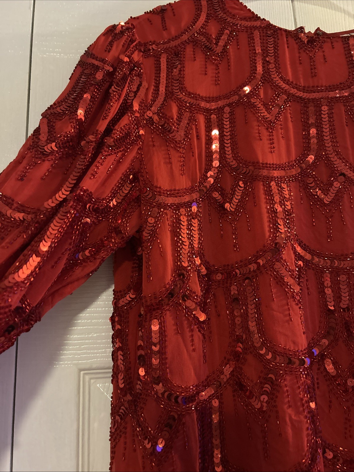 Vintage Niteline Silk Red Blouse Beaded Sequin Medium Christmas Holiday Party
