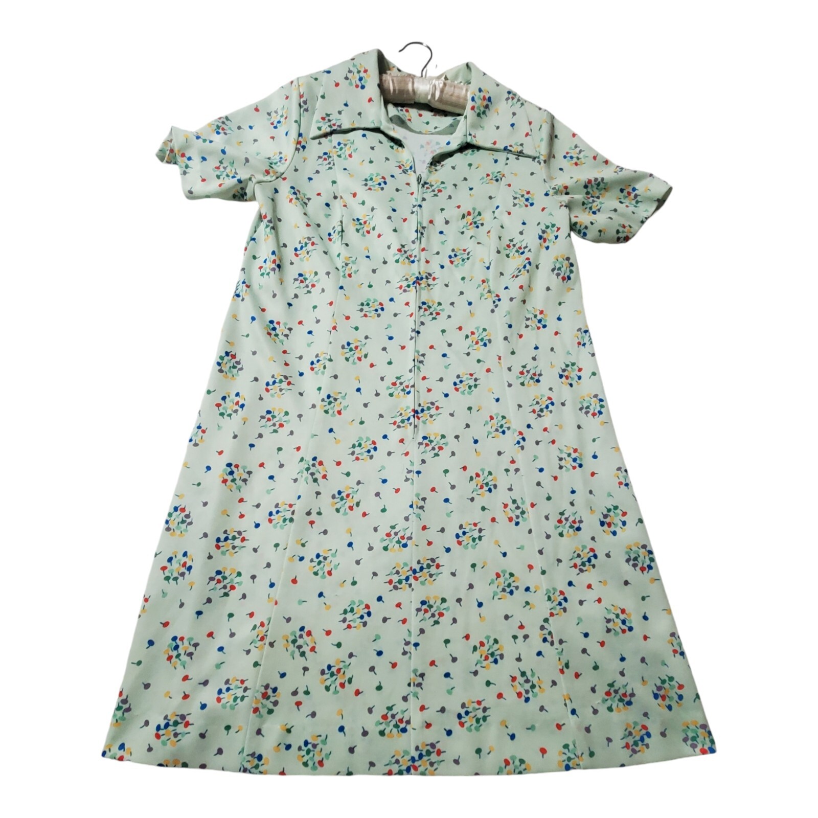 60s Shift Dress Green Mod Go Go Pattern Collared Colorful Lollipop Day Dress 18½