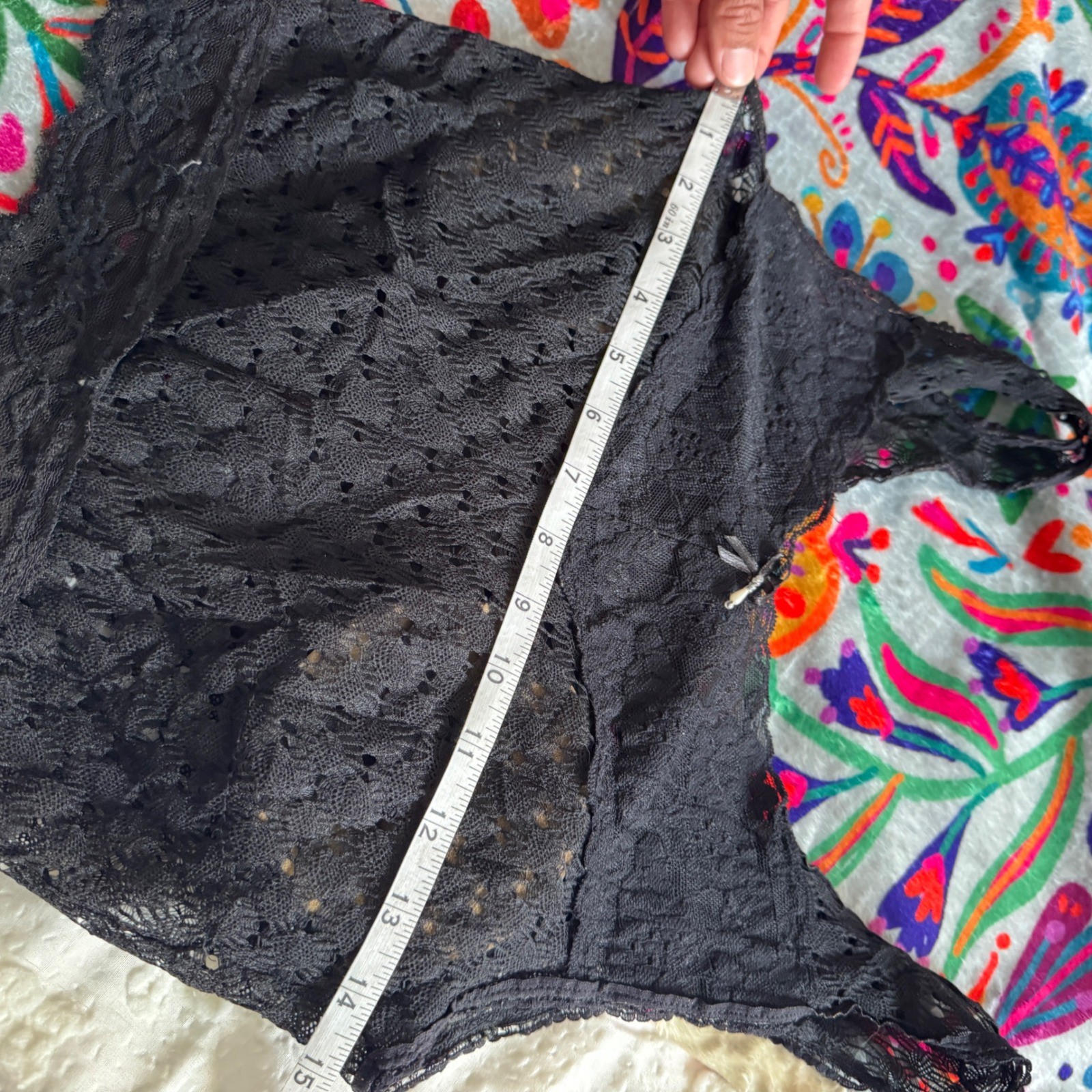Unbranded Vintage Lace Crop Tank Top S Black Floral Sheer Goth Coquette Bow