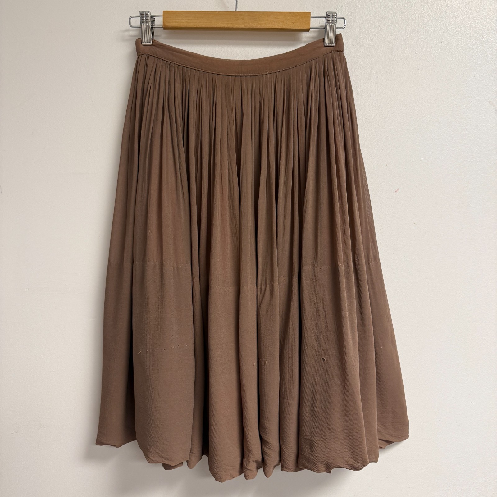 Vintage 50s Chiffon Full Pleated Light Brown Taupe Skirt Small
