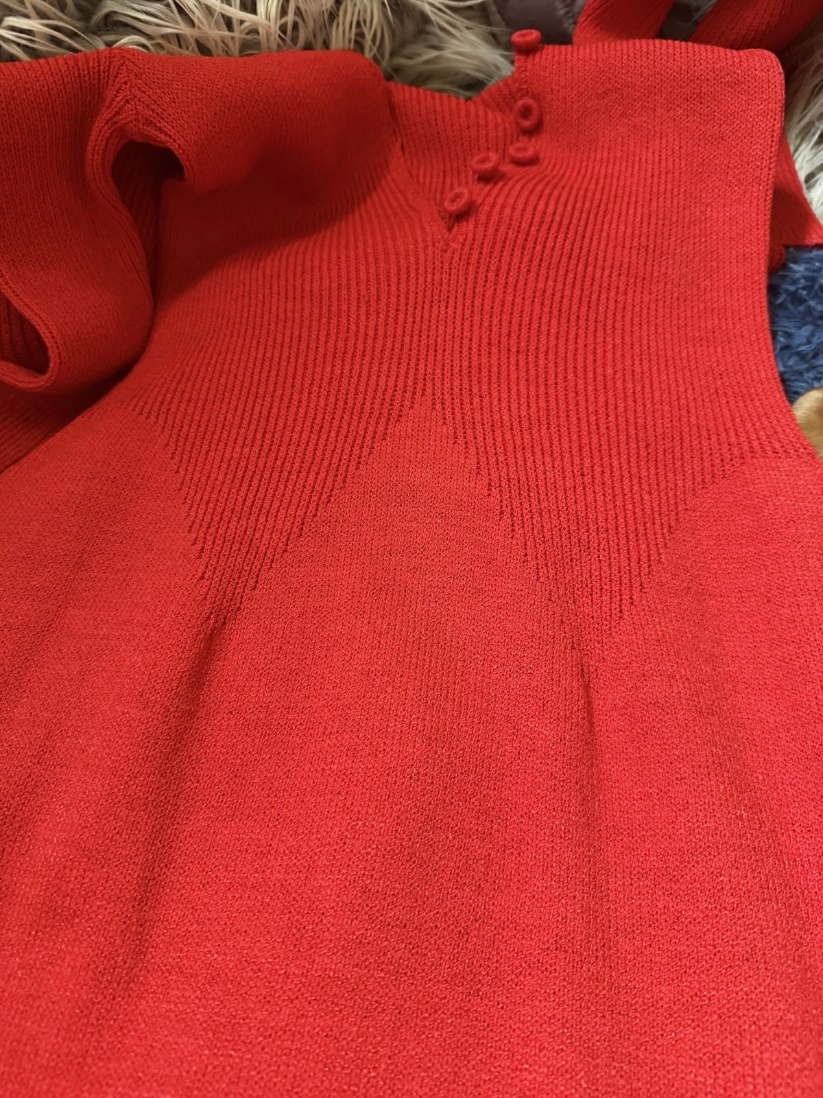 Vtg The Knit Group Stretch Acrylic Sweater Wiggle Dress Fitted Red Skinny Sleeve
