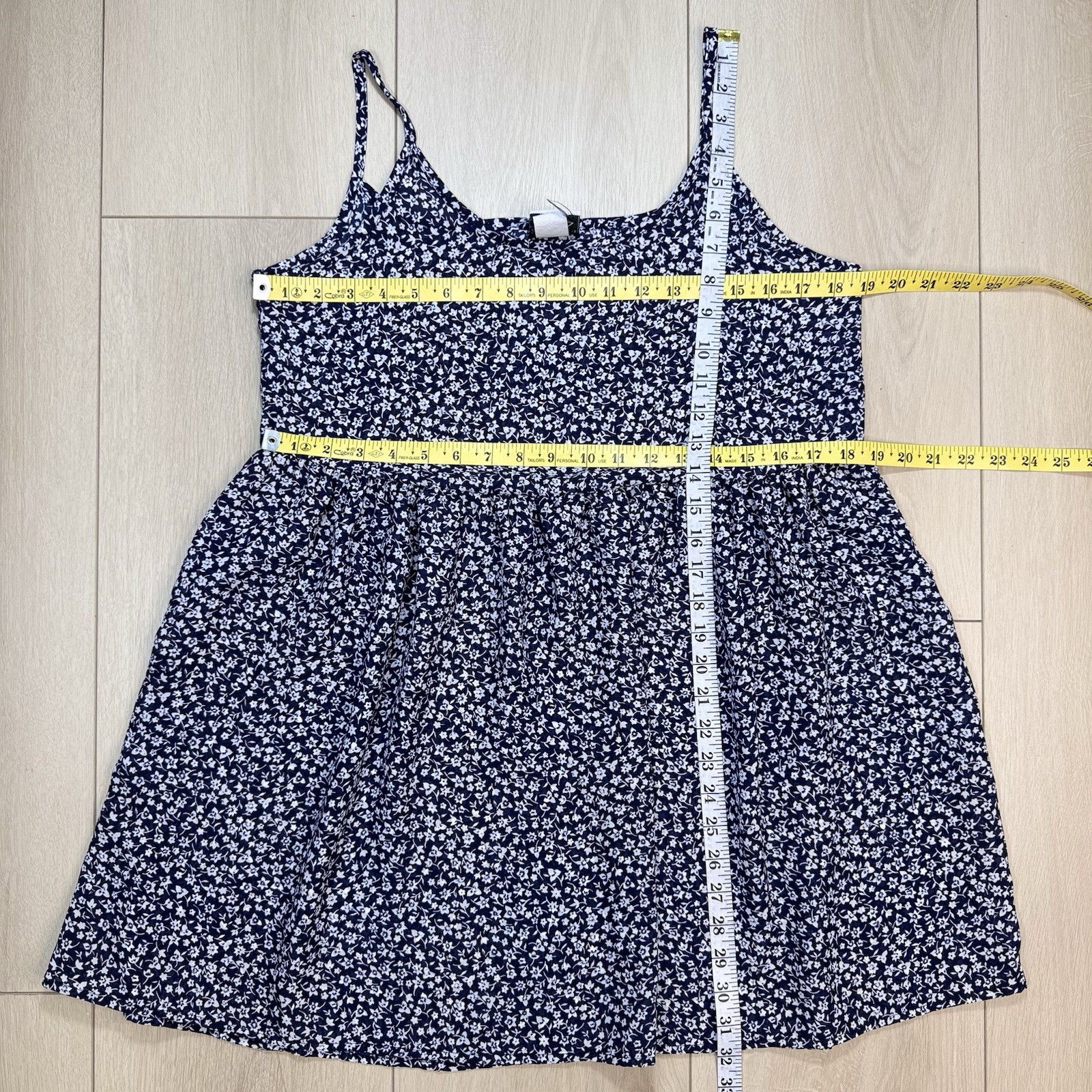 VTG 2XS Floral Babydoll Top Size M Womens Blue White Made USA Strap Summer Boho