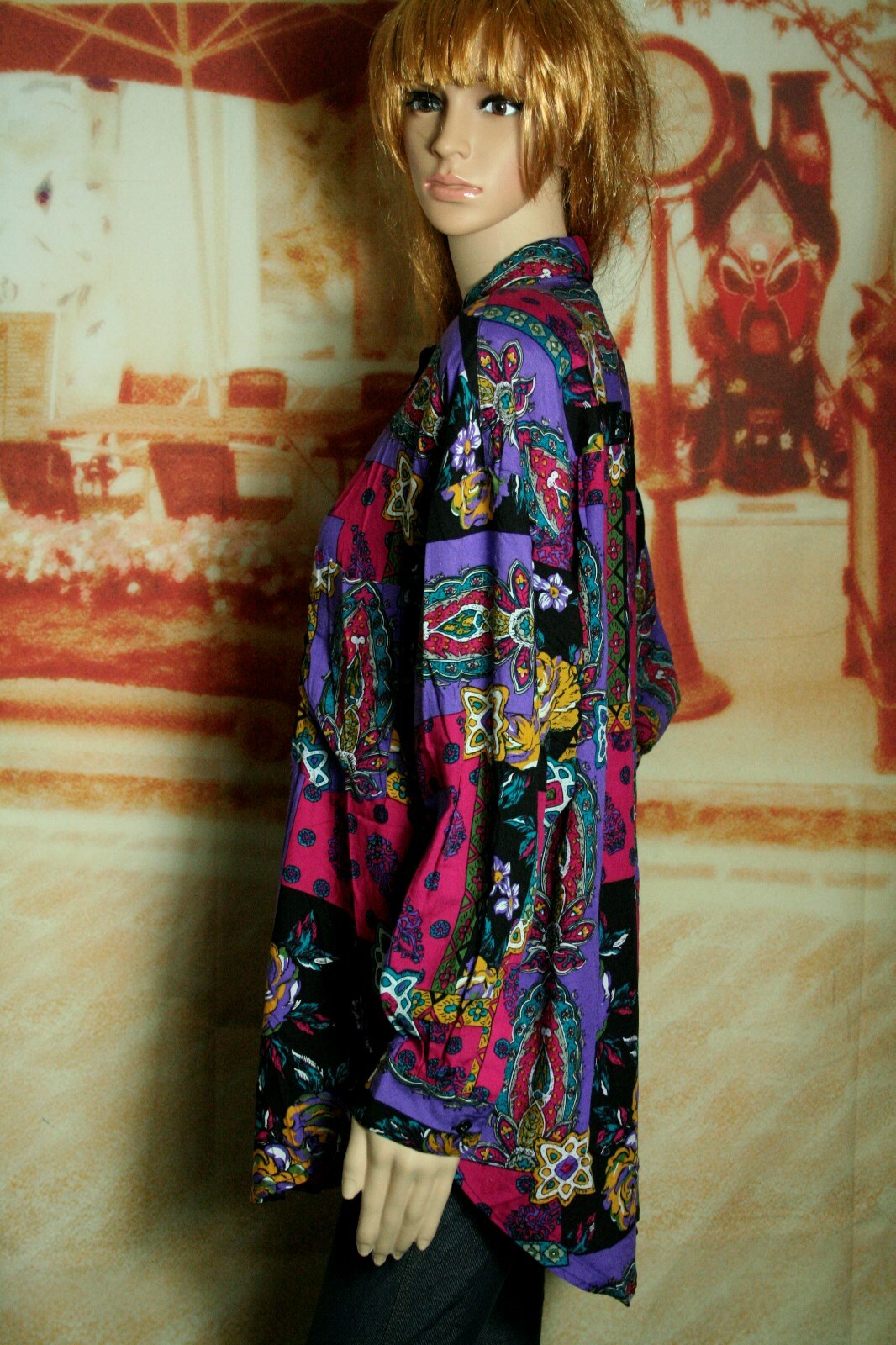 Moda Internazionale Top Long Sleeve Multi Color Patterned Button Up Sz 18/20
