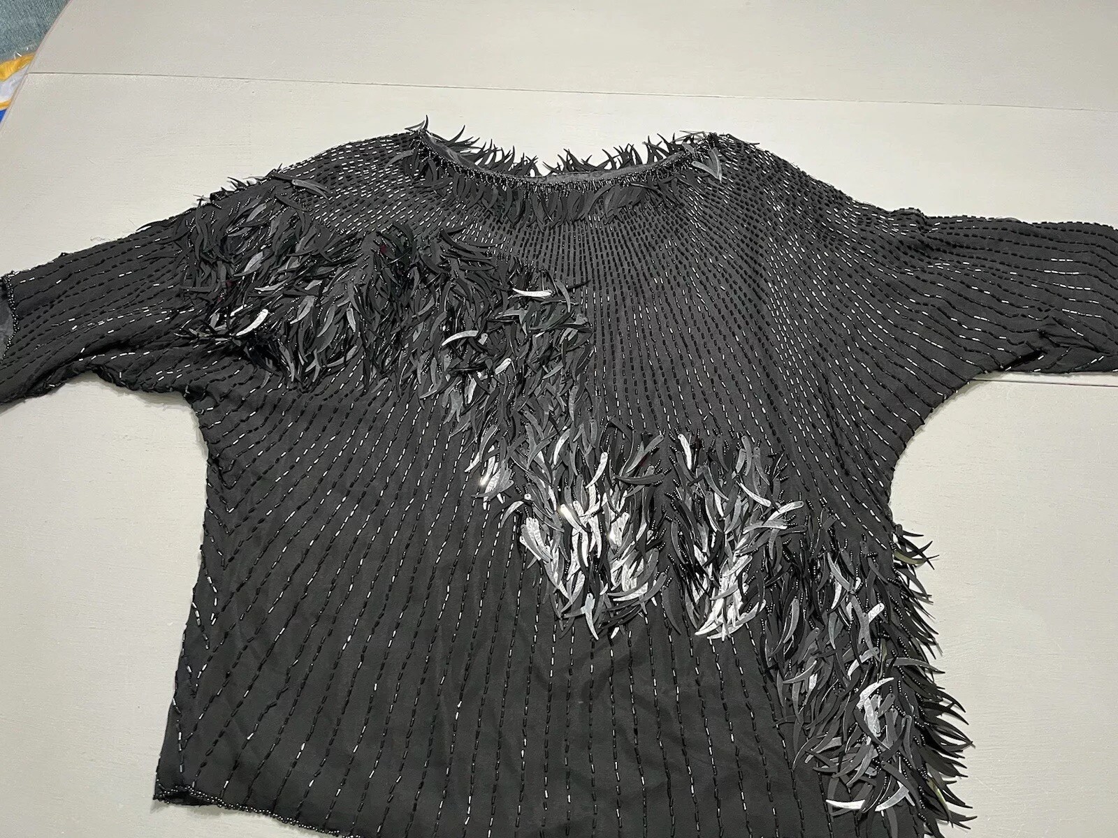 Silk Sequin Vintage Oleg Cassini Beaded Top Black Tie Medium Formal Party