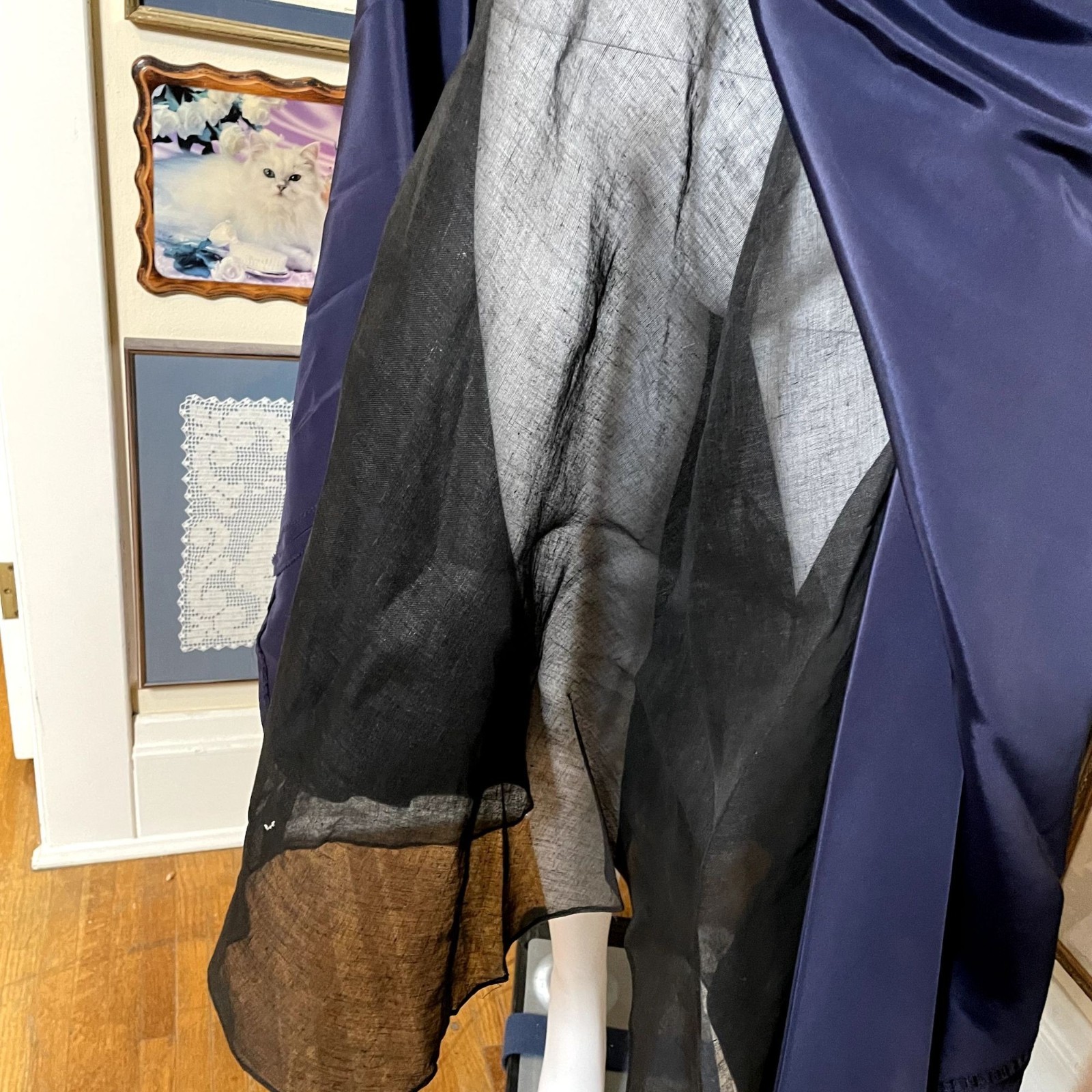 50s Vintage Midnight Blue Faille Scoop Neck Party Dress with Lacing and Butt Bow
