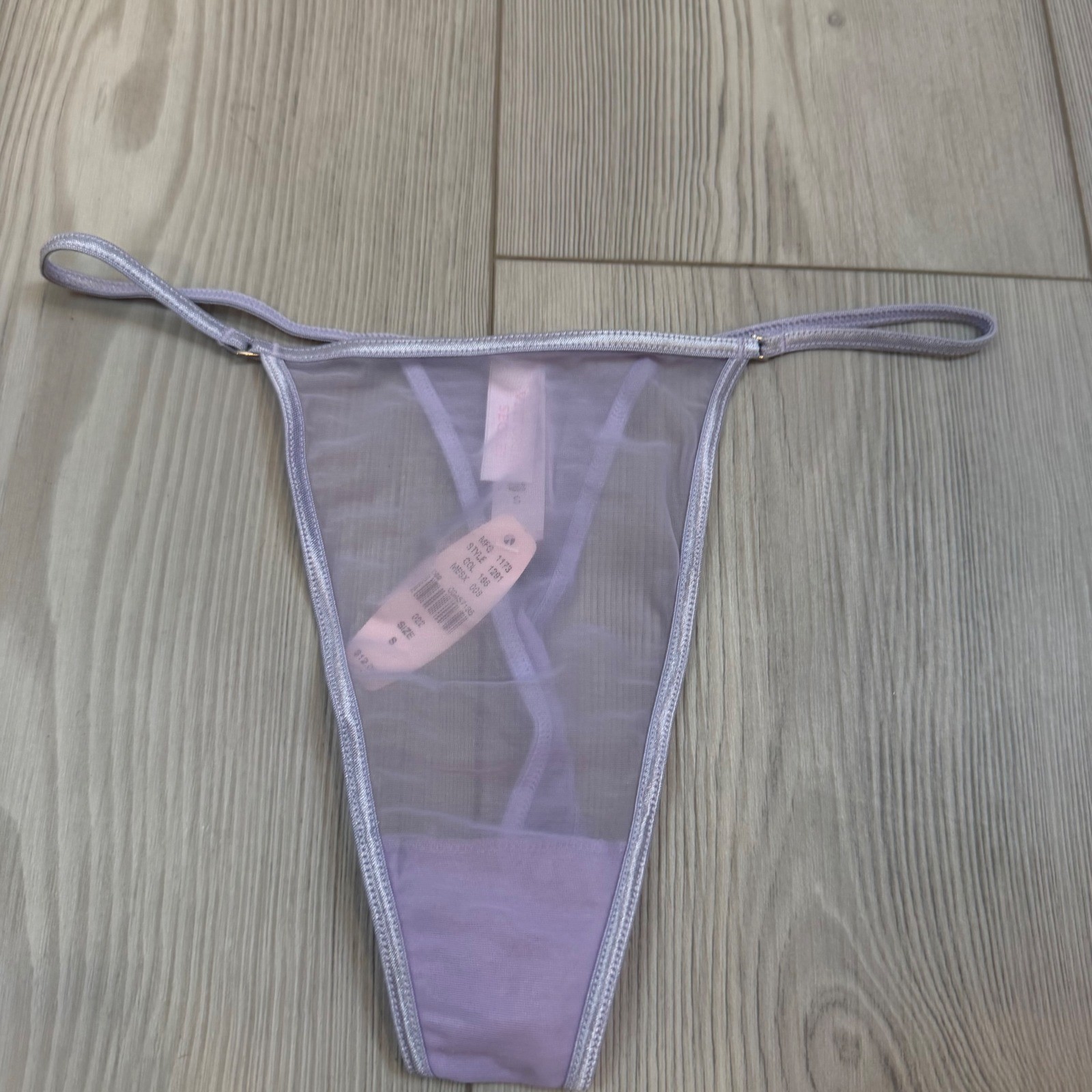 Vintage Victorias Secret V-String Thong Lavender Purple Sheer Mesh Y2K NWT Small